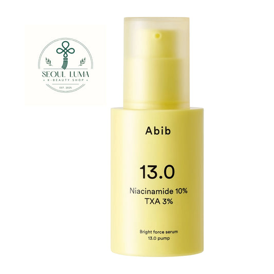 Abib Bright Force Serum 13.0 Pump 30ml front view high potency dark spot serum with 10% niacinamide and tranexamic acid for even skin tone
