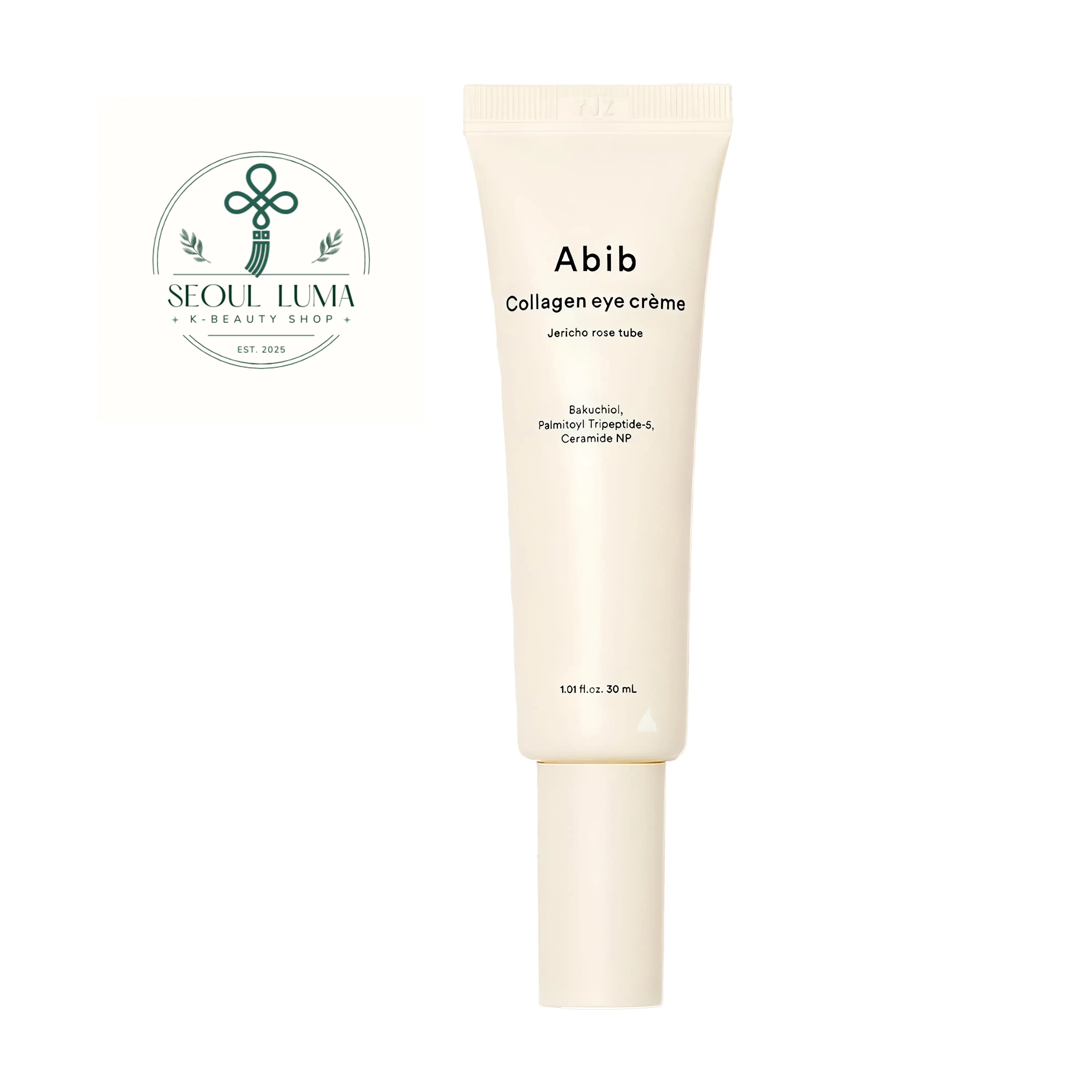 Abib Collagen Eye Cream Jericho Rose Tube 30ml front view anti-aging eye cream with bakuchiol and vegan collagen for wrinkles and dark circles
