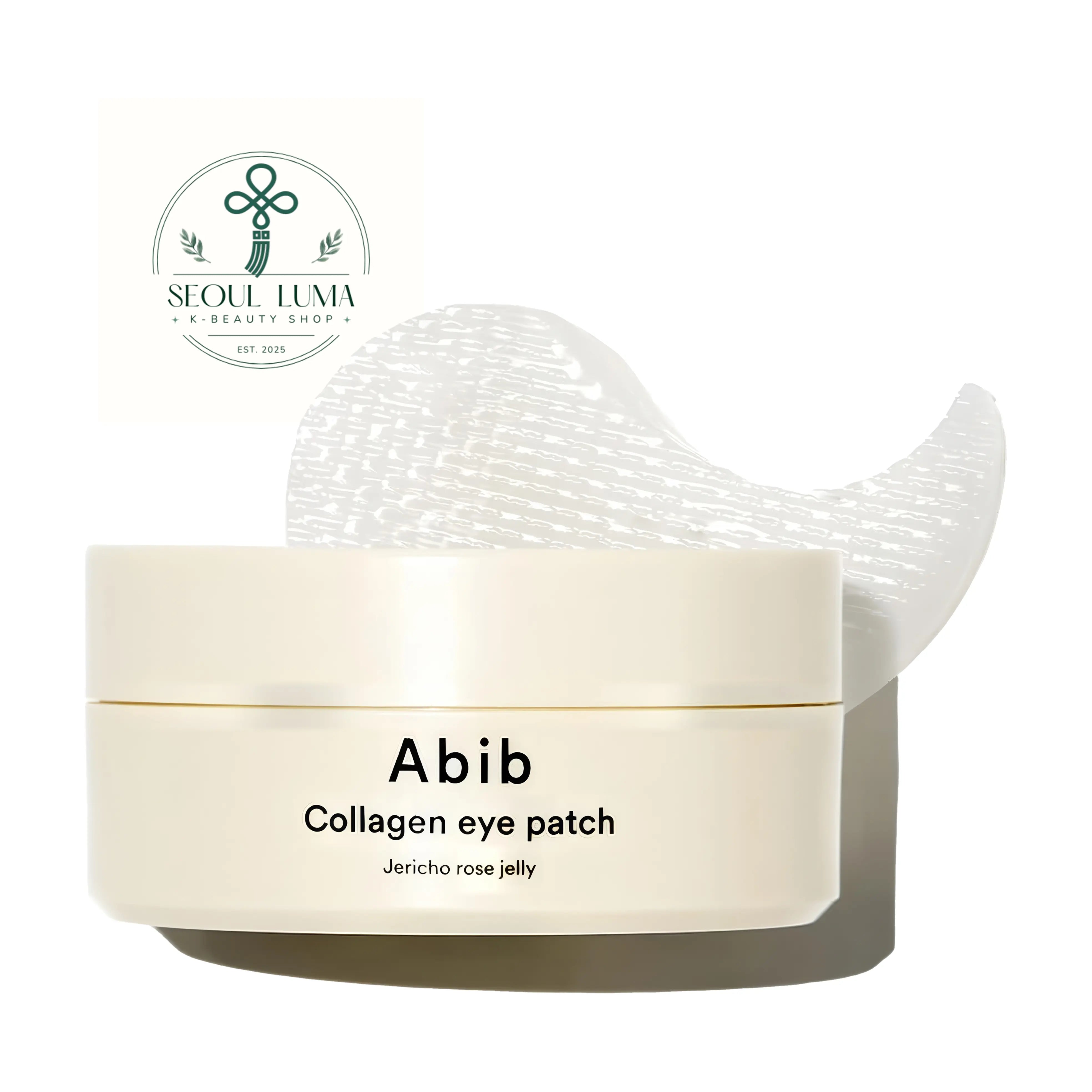 Abib Collagen Eye Patch Jericho Rose Jelly 60ea front view hydrogel eye mask with vegan collagen for reducing puffiness and fine lines
