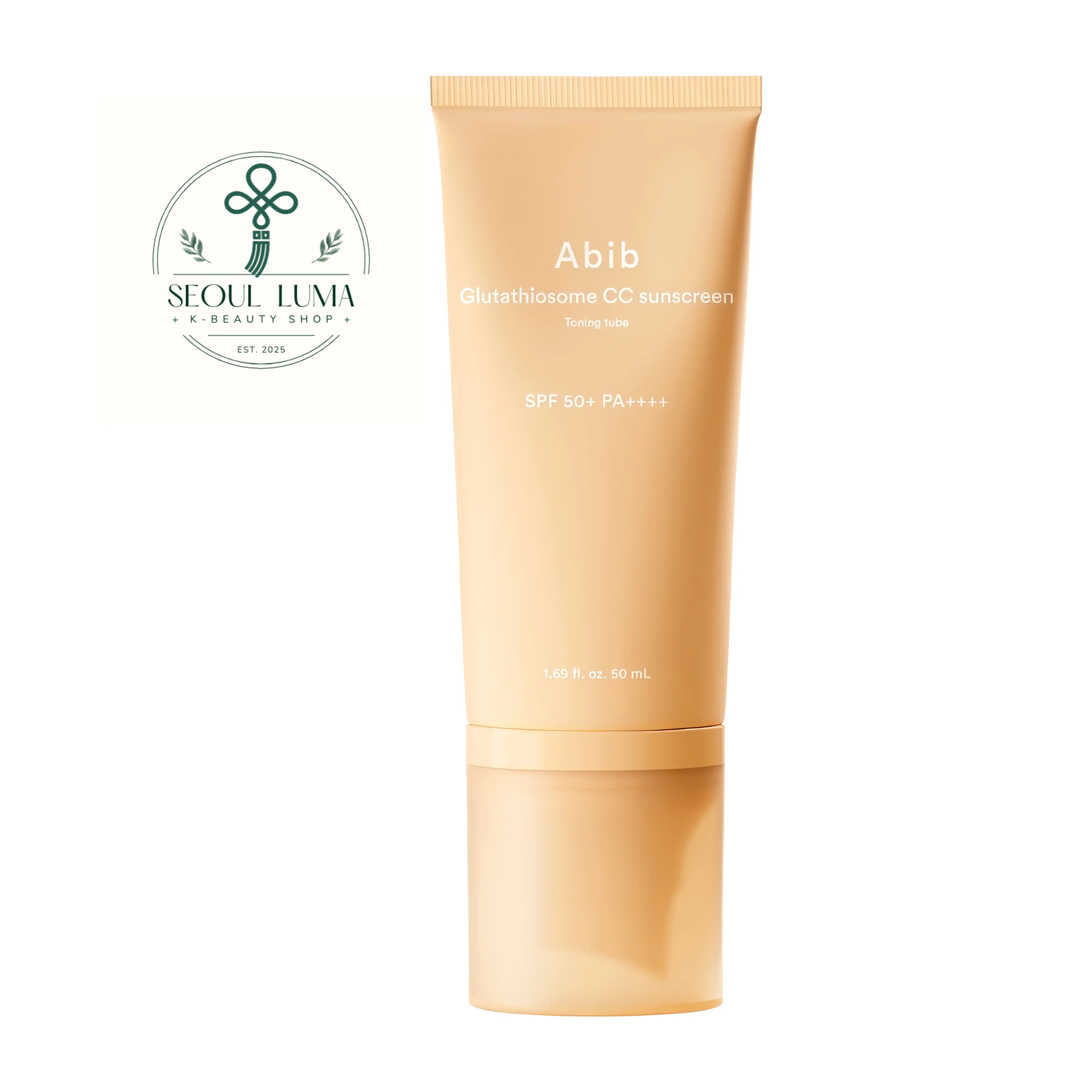 Abib Glutathiosome CC Sunscreen Toning Tube 50ml front view color correcting sunscreen with tone up capsules and SPF50+ for foundation free look
