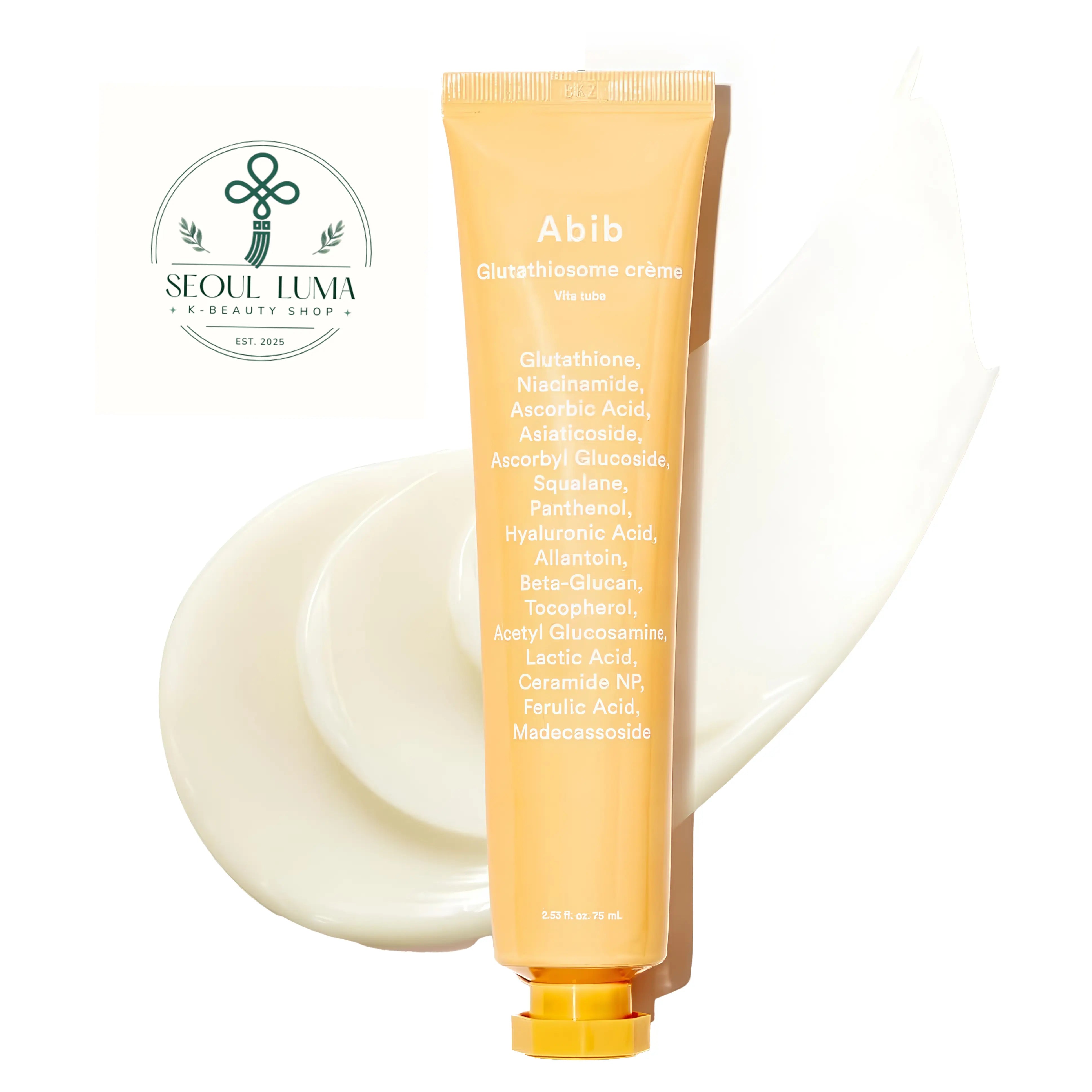 Abib Glutathiosome Dark Spot Cream Vita Tube 75ml front view brightening moisturizer with vitamin capsules for fading dark spots and hyperpigmentation
