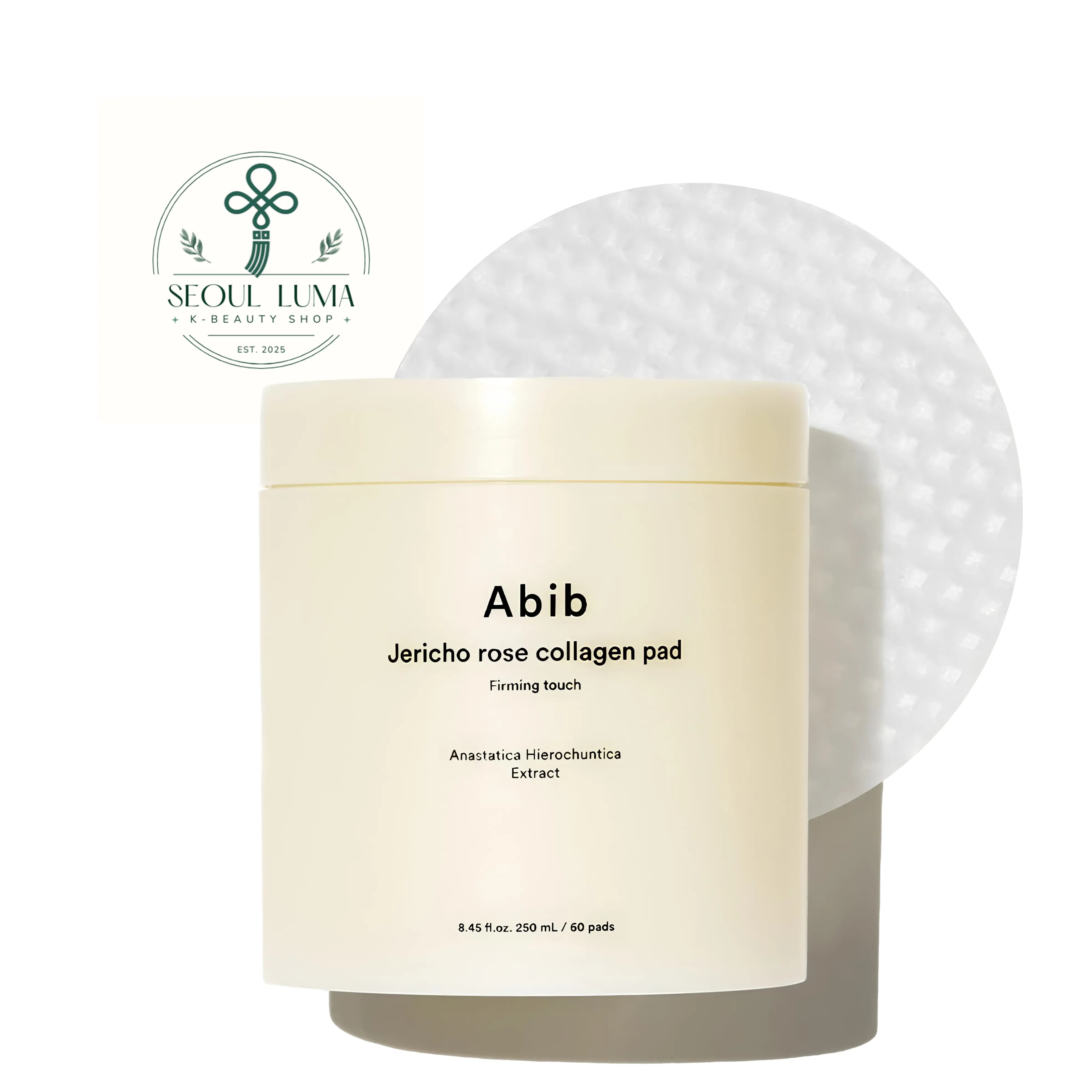 Abib Jericho Rose Collagen Pad Firming Touch 60ea front view nourishing toner pads with milky essence and vegan collagen for firming and barrier repair
