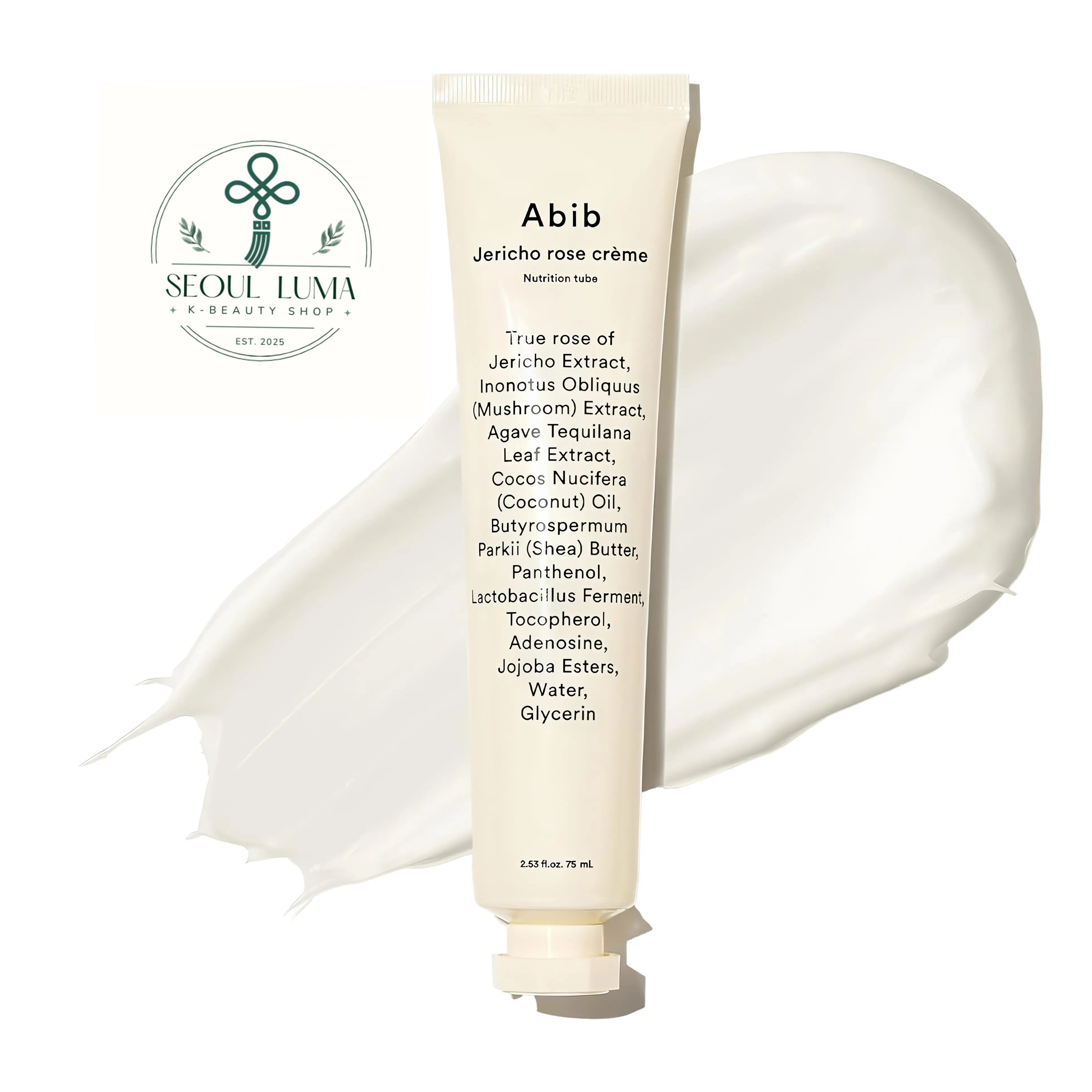 Abib Jericho Rose Cream Nutrition Tube 75ml front view rich moisturizing cream in aluminum tube for dry and damaged skin barrier repair
