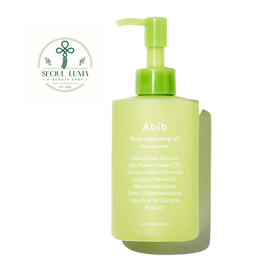 Abib Pore Cleansing Oil Heartleaf Oil Wash 200ml front view lightweight cleansing oil for melting blackheads and heavy makeup without clogging pores
