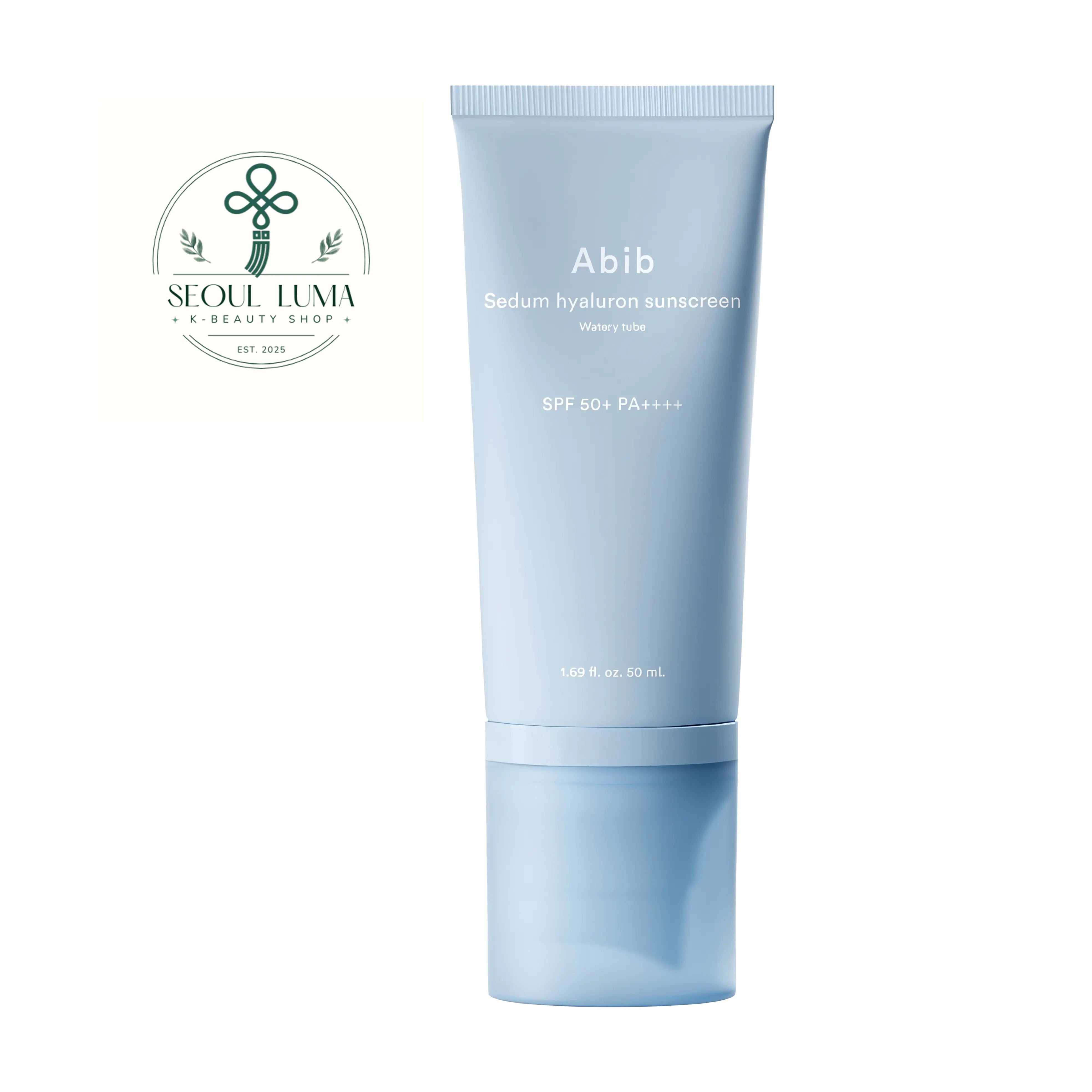 Abib Sedum Hyaluron Sun Serum Watery Tube 50ml front view lightweight hydrating sunscreen with serum texture and sedum extract
