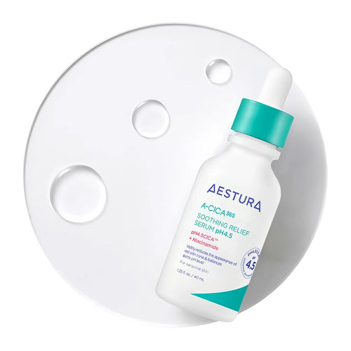 AESTURA A-CICA 365 Blemish Calming Serum pH4.5 40ml. A soothing cica face serum to calm breakouts and fade dark blemish spots.