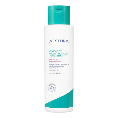 AESTURA A-CICA365 Hydro Toner pH4.5 200ml bottle for sensitive skin redness relief and K-beauty barrier balancing.