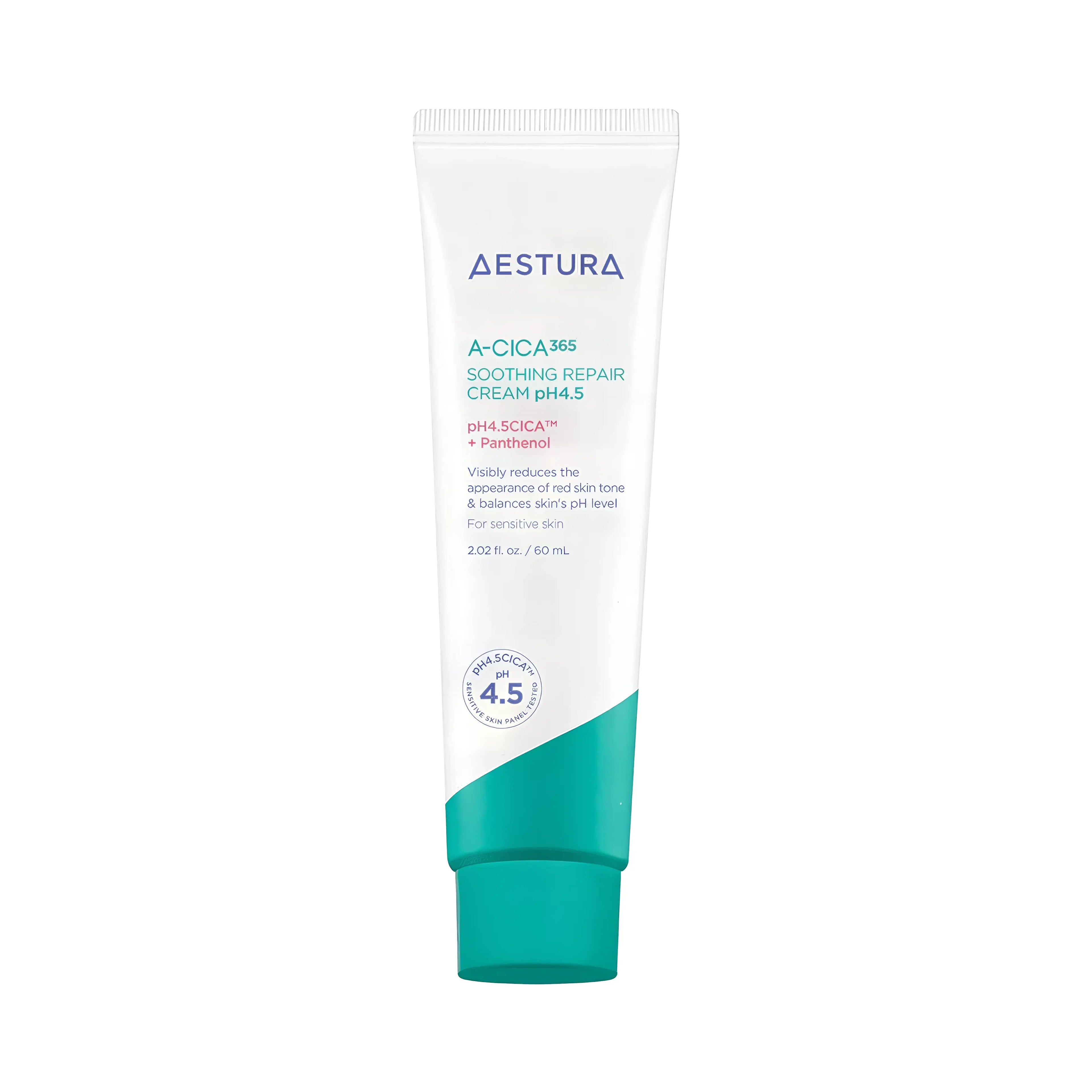 AESTURA A-CICA 365 Repair Cream pH4.5 60ml. A soothing cica face cream to calm redness and heal irritated, sensitive skin.