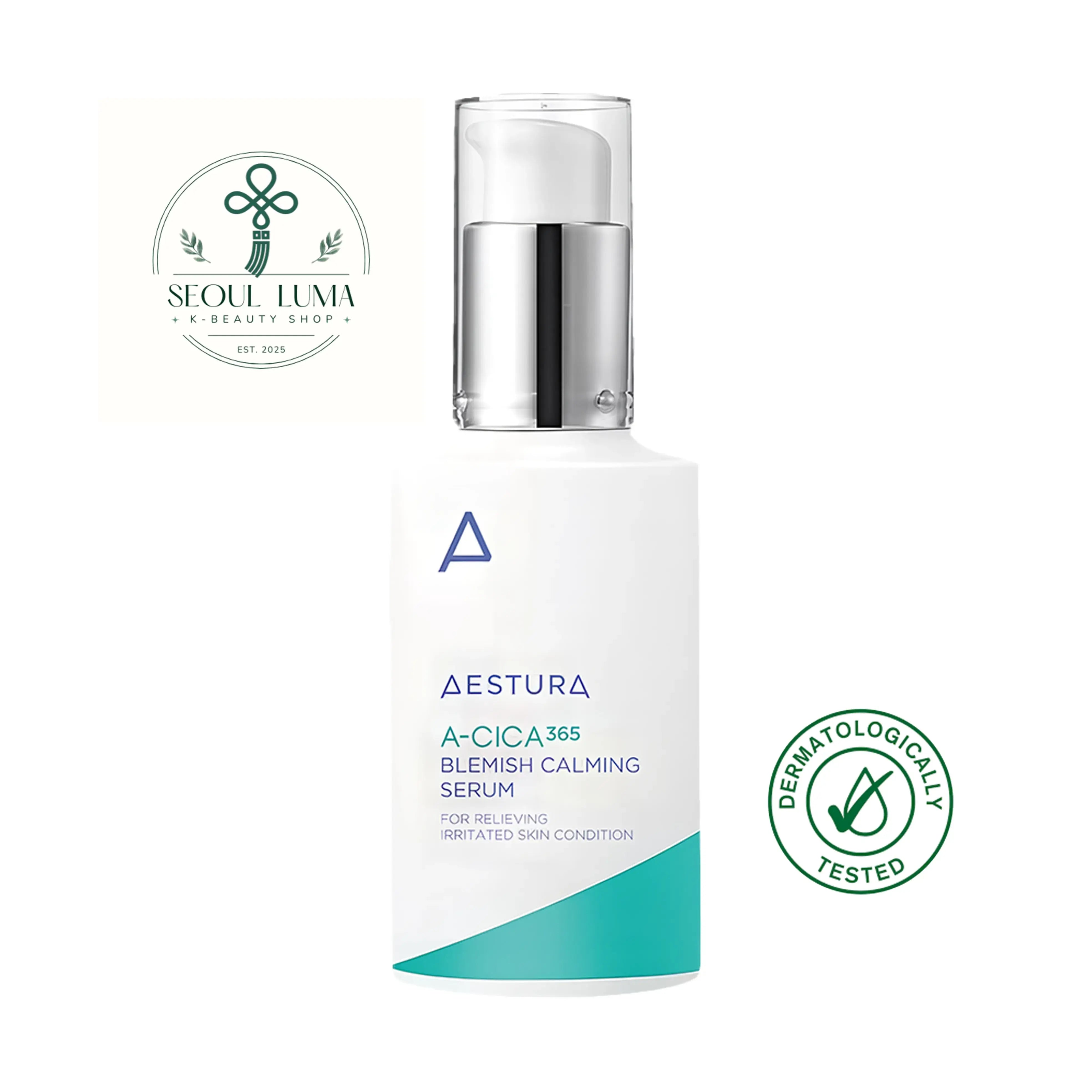 Aestura A-CICA 365 Blemish Calming Serum with Niacinamide for sensitive, acne-prone skin barrier repair and dark spot care