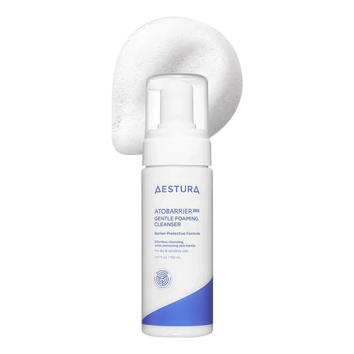 AESTURA Atobarrier365 Gentle Foaming Cleanser 150ml pump bottle for frictionless sensitive skin washing and K-beauty bubble care.