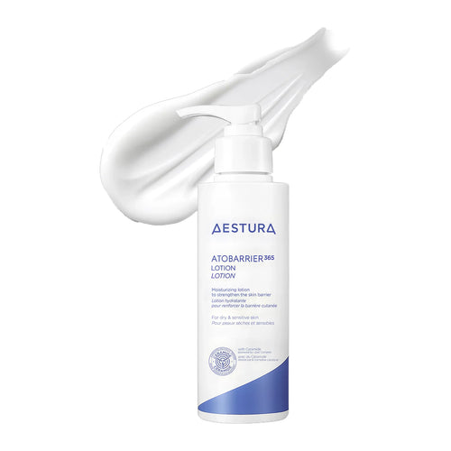 AESTURA Atobarrier365 Lotion 150ml bottle for deep barrier repair and daily K-beauty sensitive skin moisturizing care.