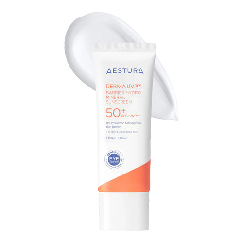 AESTURA Derma UV365 Barrier Hydro Mineral Sunscreen 40ml SPF50+ PA++++ for sensitive skin barrier protection and K-beauty sun care.