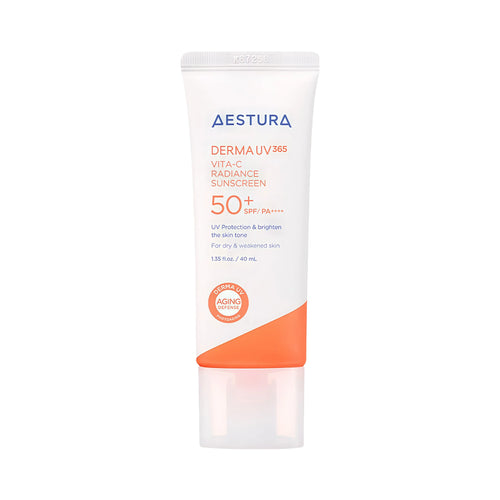 AESTURA Derma UV365 Vita-C Glow Hydro Sunscreen 40ml SPF50+ PA++++ for radiant skin and daily K-beauty sun care.
