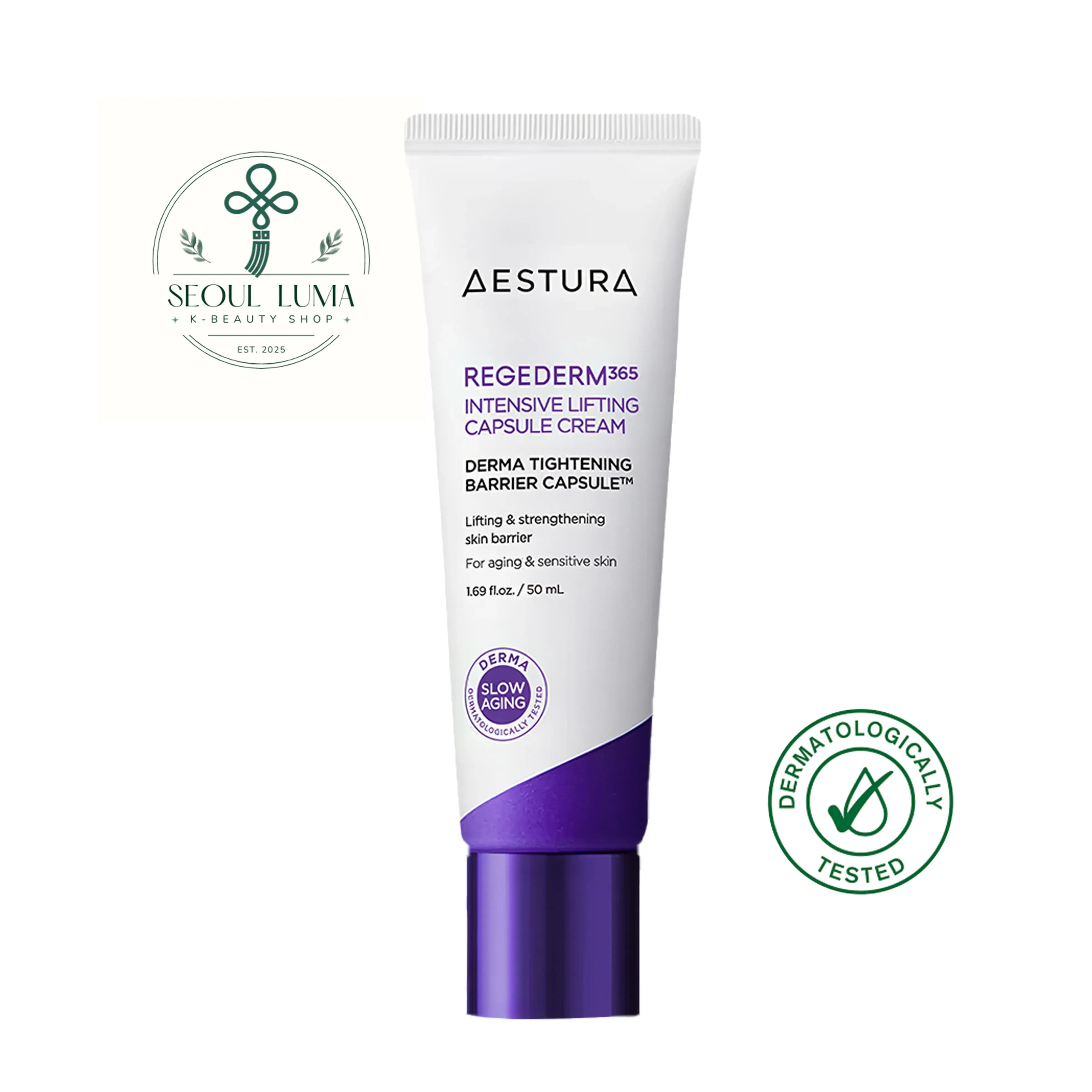 Aestura REGEDERM365 Intensive Lifting Capsule Cream with Derma Tightening Barrier Capsules and PDRN complex for firming fast-aging sensitive skin
