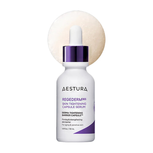 AESTURA Regederm 365 Pore Tightening Capsule Serum 30ml. A firming face serum with melting capsules to shrink and tighten large pores.