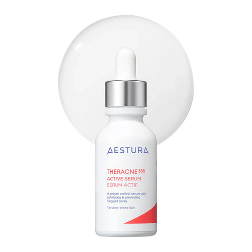 AESTURA Theracne365 Active Serum 30ml bottle for acne trouble care and daily K-beauty sebum regulation.