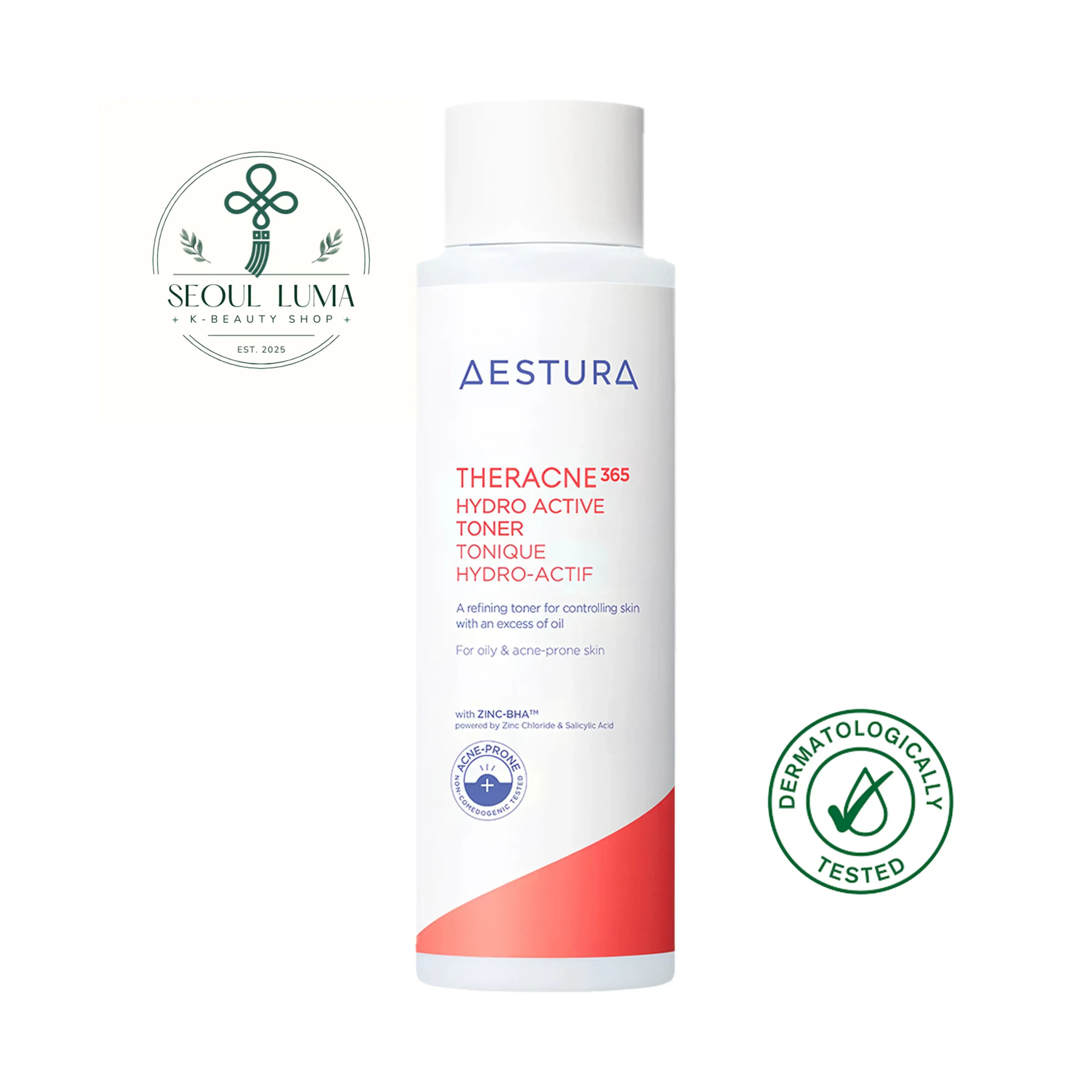 Aestura THERACNE 365 Hydro Active Toner with Zinc and BHA for sebum control and gentle exfoliation on oily, acne-prone skin