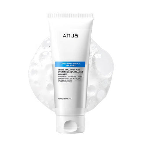 Anua 8 Hyaluronic Acid Hydrating Gentle Foaming Cleanser 150ml tube for non-stripping sensitive skin washing and K-beauty hydration care.