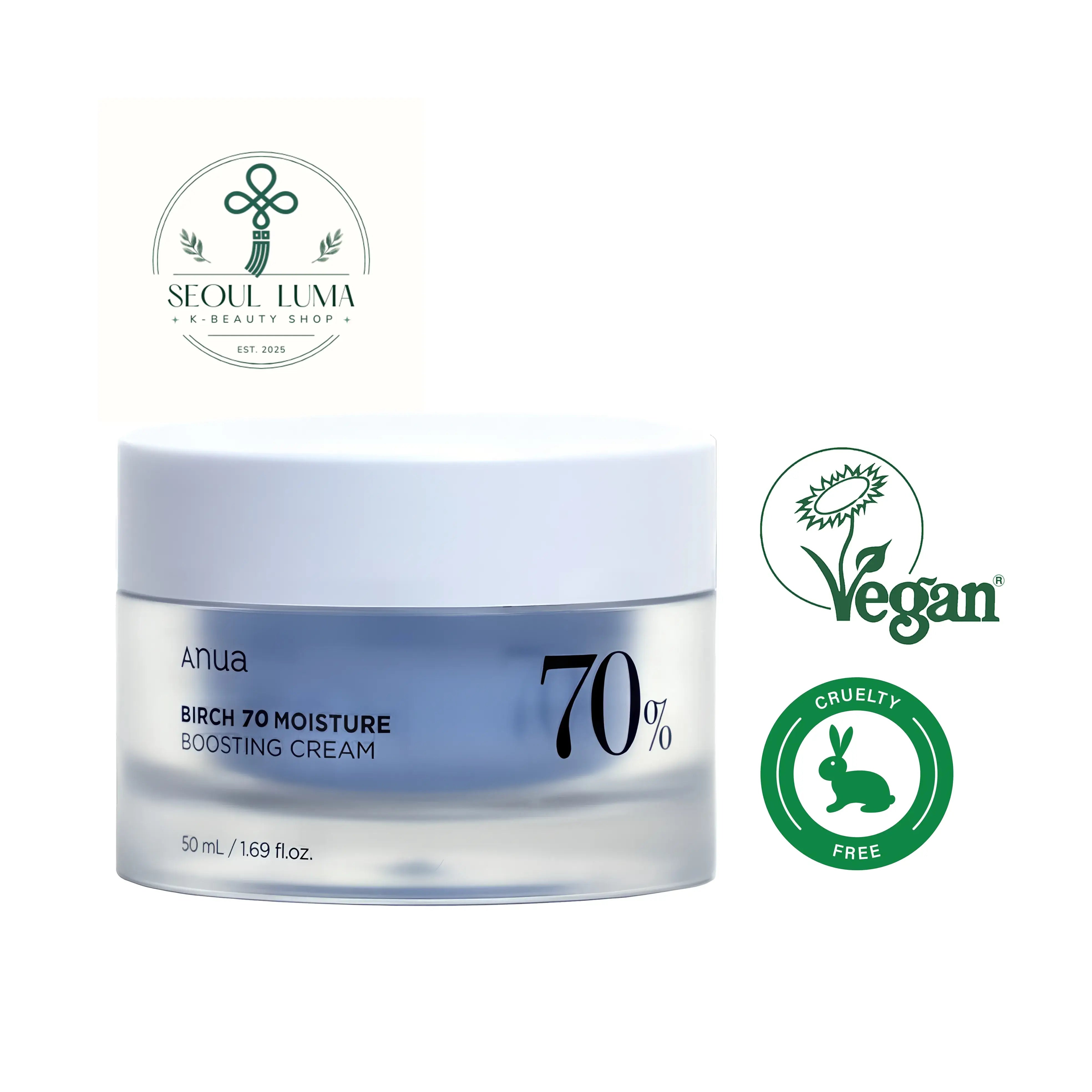 Anua Birch 70 Moisture Boosting Cream with Japanese White Birch Water for deep hydration and pH balancing