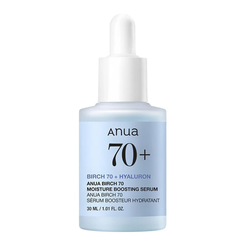 Anua Birch 70 Moisture Boosting Serum 30ml bottle for deep hydration and K-beauty soothing barrier care.