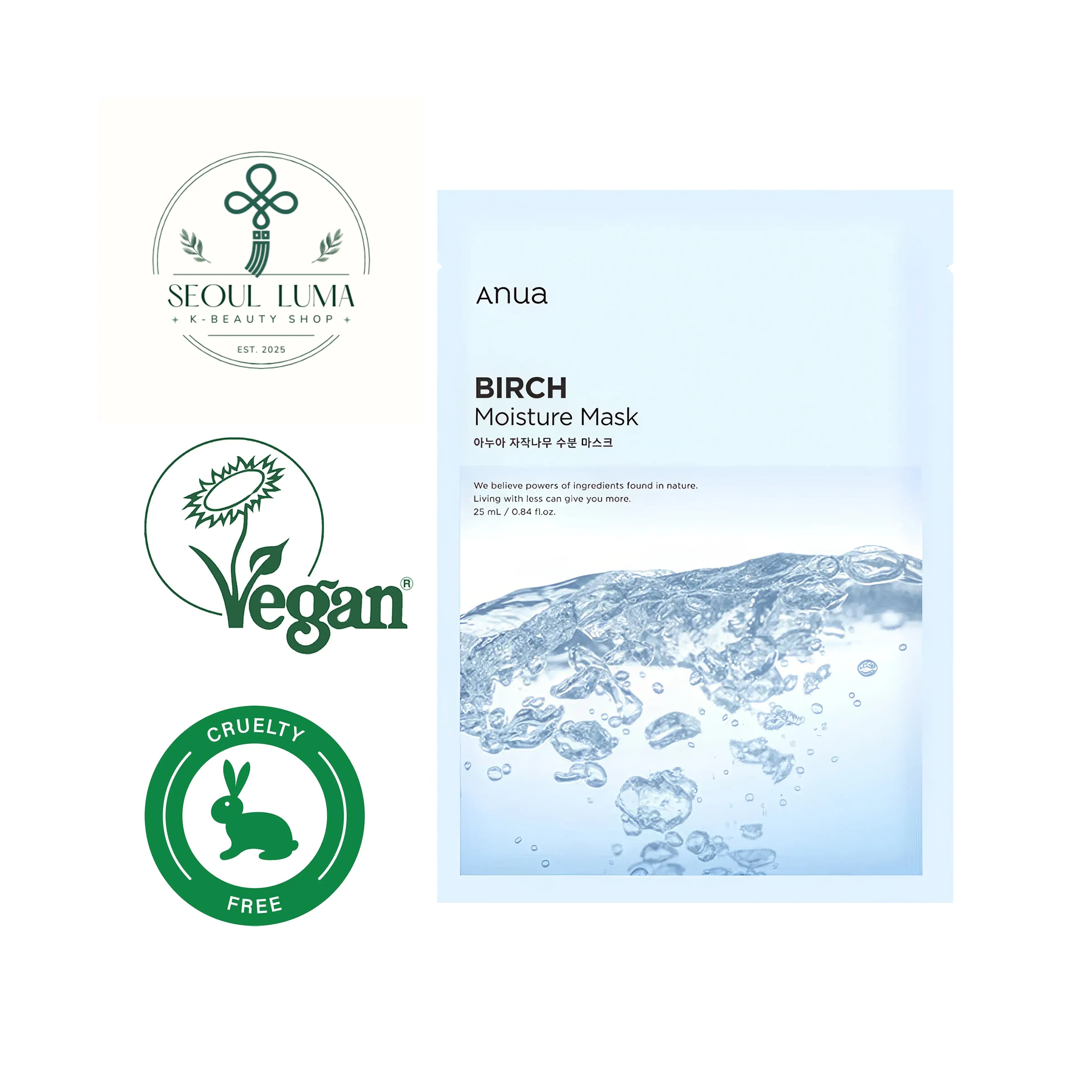 Anua Birch Moisture Mask with Japanese White Birch Sap and Hyaluronic Acid for deep, vegan hydration