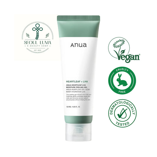 Anua Heartleaf LHA Moisture Peeling Gel, a gentle exfoliator with heartleaf and LHA for sensitive skin to remove dead skin cells and control sebum