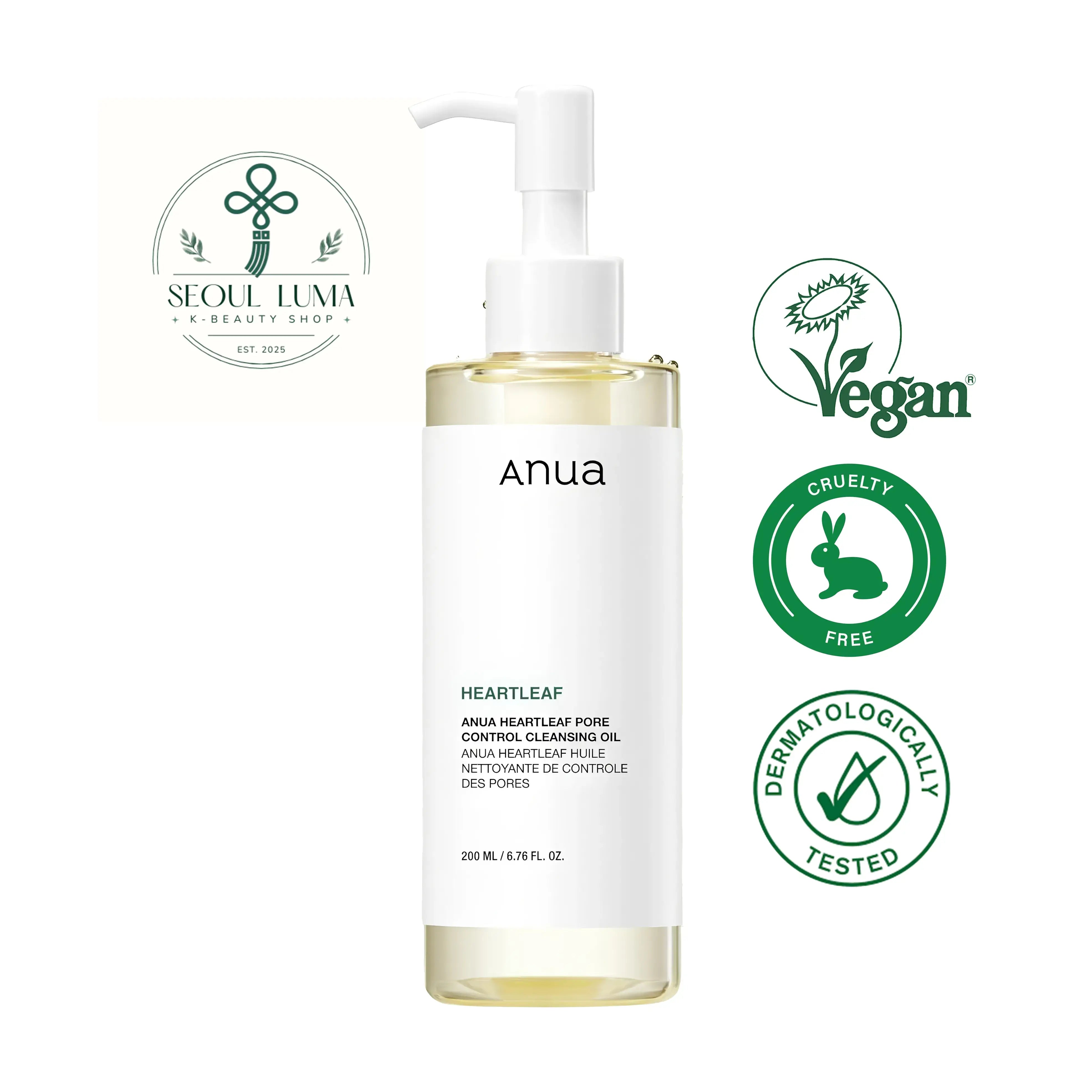 Anua Heartleaf Pore Control Cleansing Oil, a lightweight oil cleanser for removing makeup, blackheads, and sebum