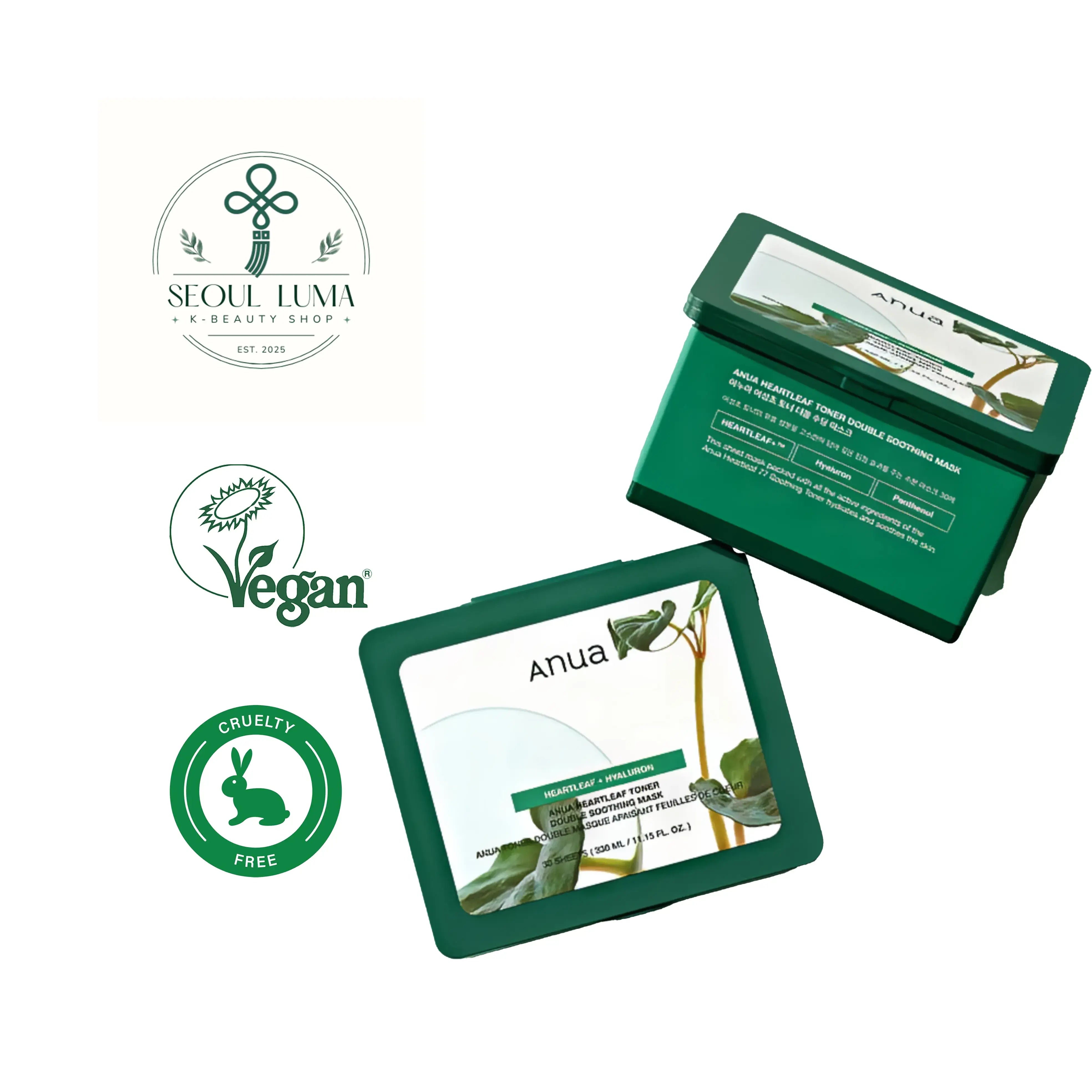 Anua Heartleaf Toner Double Soothing Mask pack with heartleaf and centella for daily soothing and hydration