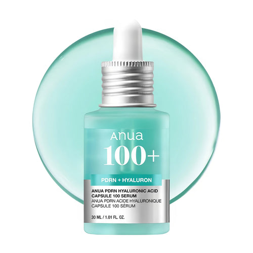 ANUA PDRN Hyaluronic Acid Capsule 100 Serum 30ml dropper bottle for skin elasticity lifting and Korean anti-aging care.