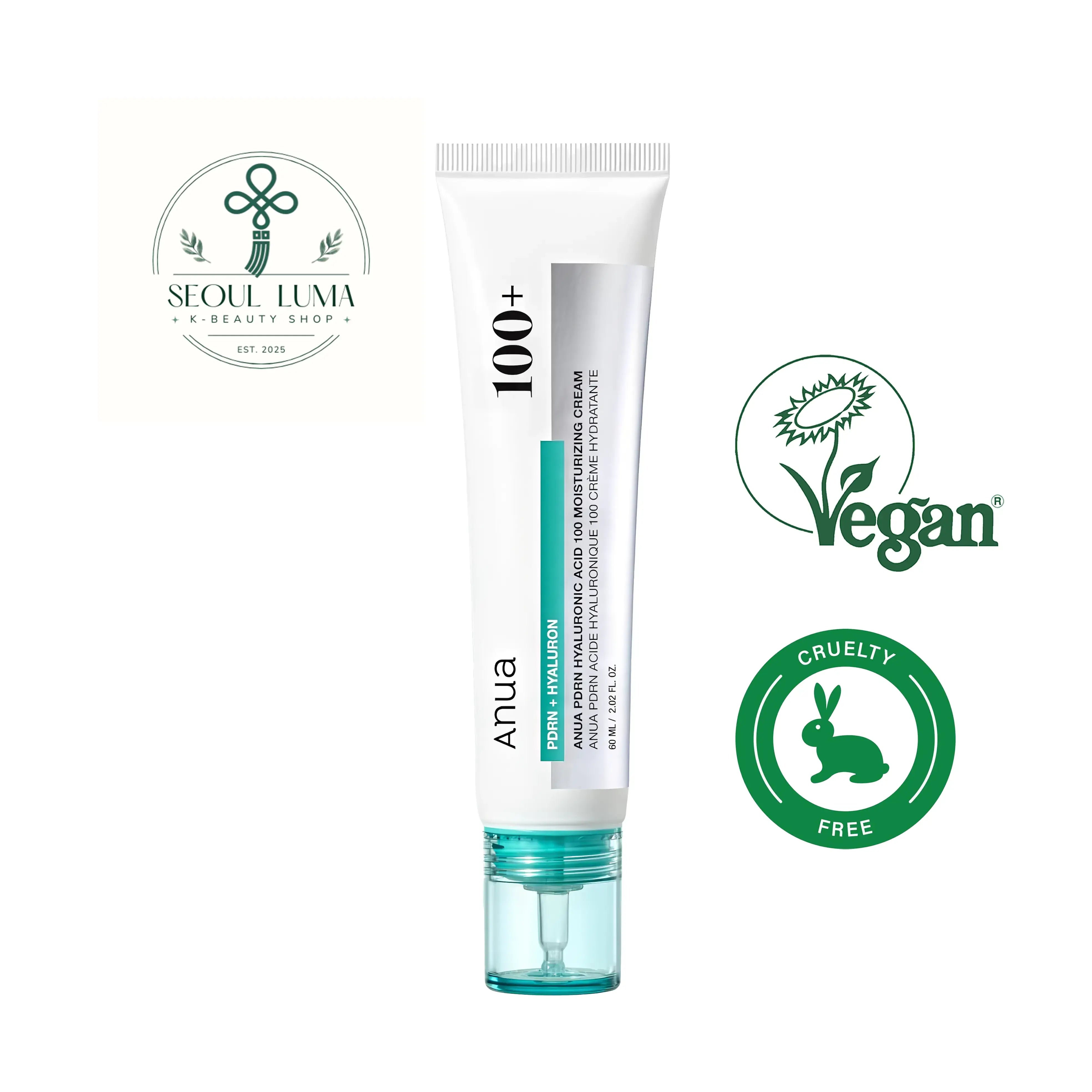 Anua PDRN Hyaluronic Acid 100 Moisture Cream for skin regeneration, deep hydration, and a radiant glow