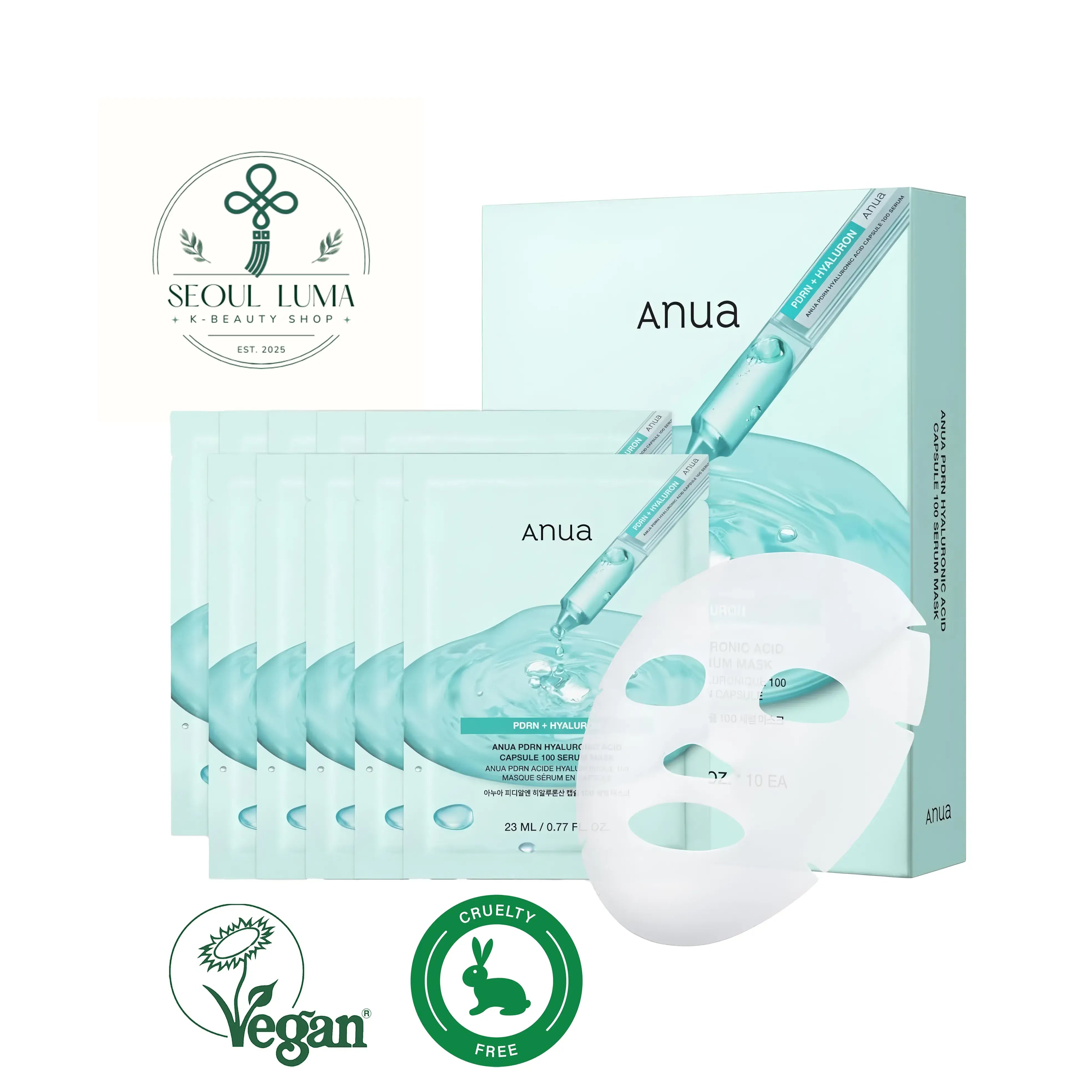 Anua PDRN Hyaluronic Acid Capsule 100 Serum Mask pack for intensive hydration and glass skin effect