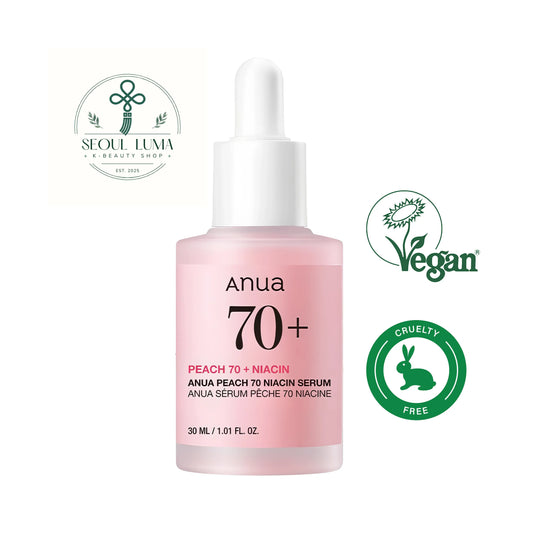 Anua Peach 70 Niacin Serum with pink hue from Vitamin B12 for brightening and hydrating skin