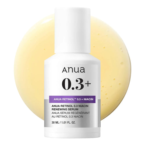 Anua Retinol 0.3 % Niacin Renewing Serum 30ml bottle for wrinkle care and K-beauty anti-aging pore tightening.