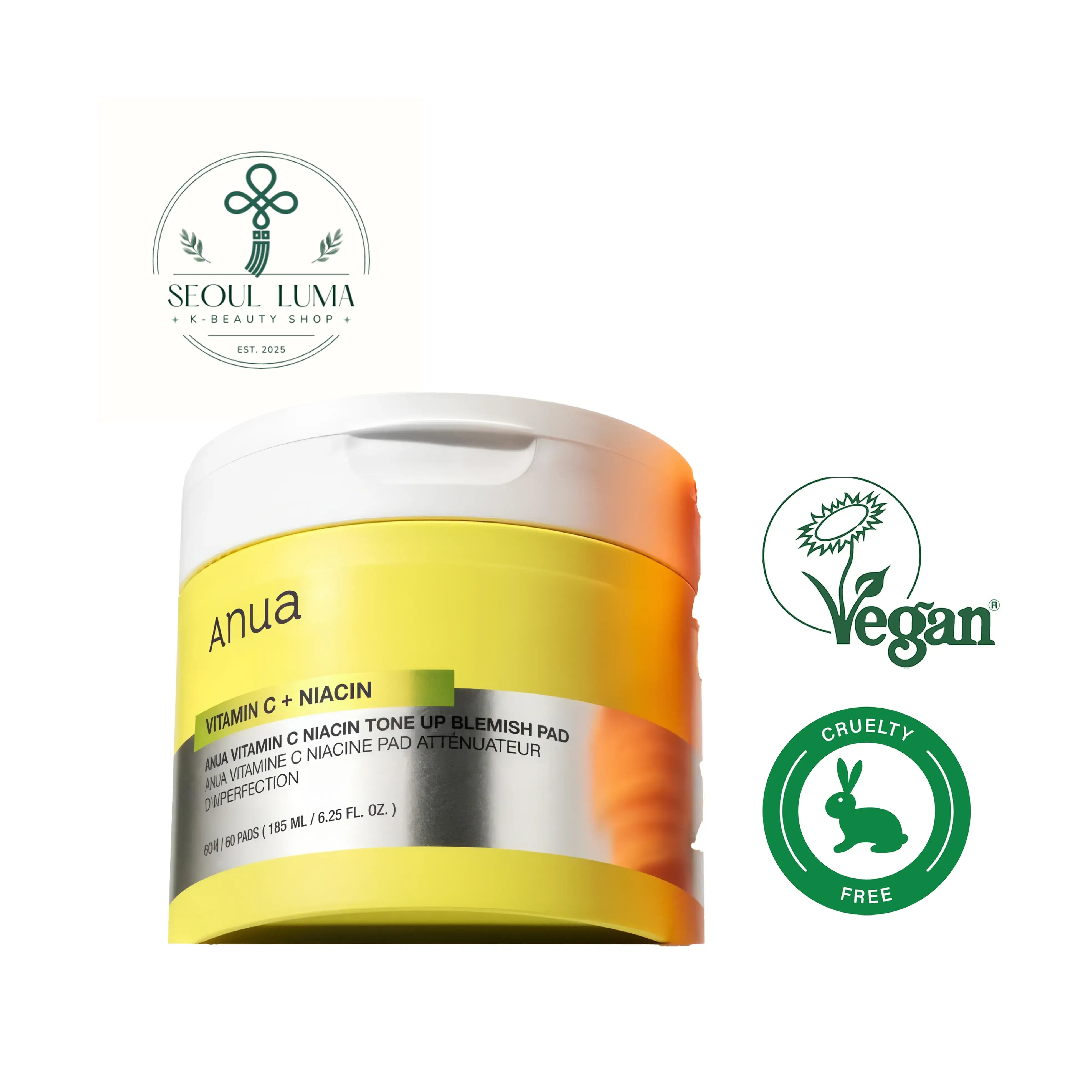 Anua Vitamin C Niacin Tone-up Blemish Spot Pad with vitamin C, niacinamide, and gentle acids for brightening and spot treatment