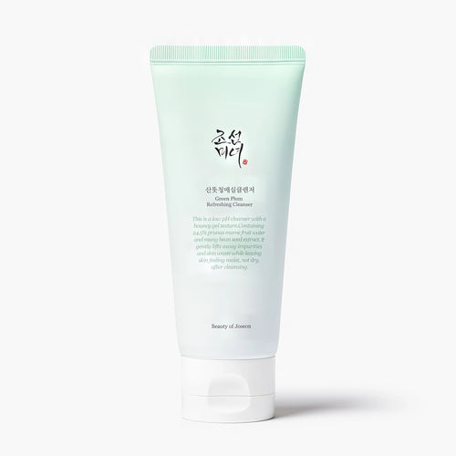 Beauty of Joseon Green Plum Refreshing Cleanser 100ml tube showing the low pH gel texture for gentle daily Korean face washing.