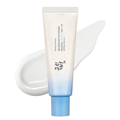 Beauty of Joseon Relief Sun : Aqua-fresh Rice + B5 SPF50+ PA++++ 50ml tube for lightweight hydrating UV protection and Korean sun care.