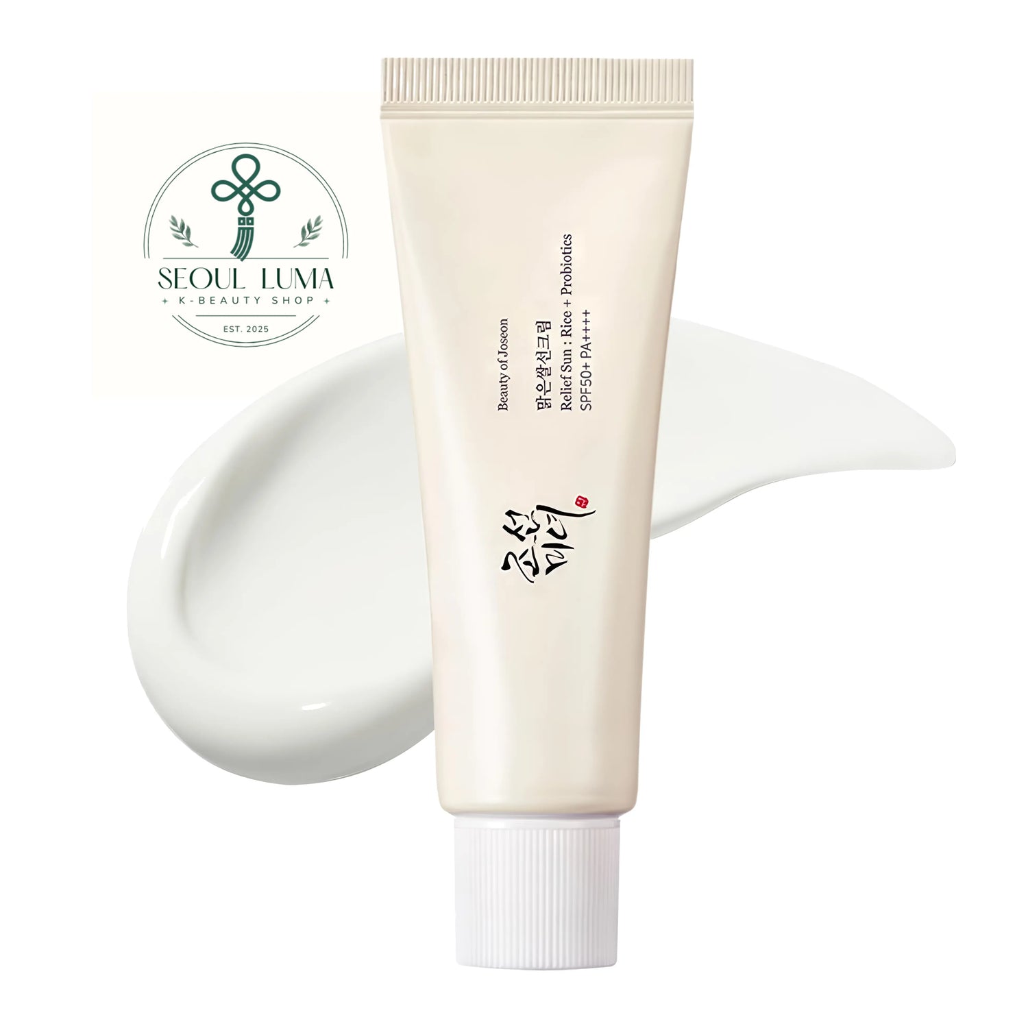Beauty of Joseon Relief Sun Rice and Probiotics SPF50+ PA++++ (50ml). A lightweight, creamy chemical sunscreen that provides high UV protection and deep hydration with 30% rice extract and grain fermented extracts without a white cast