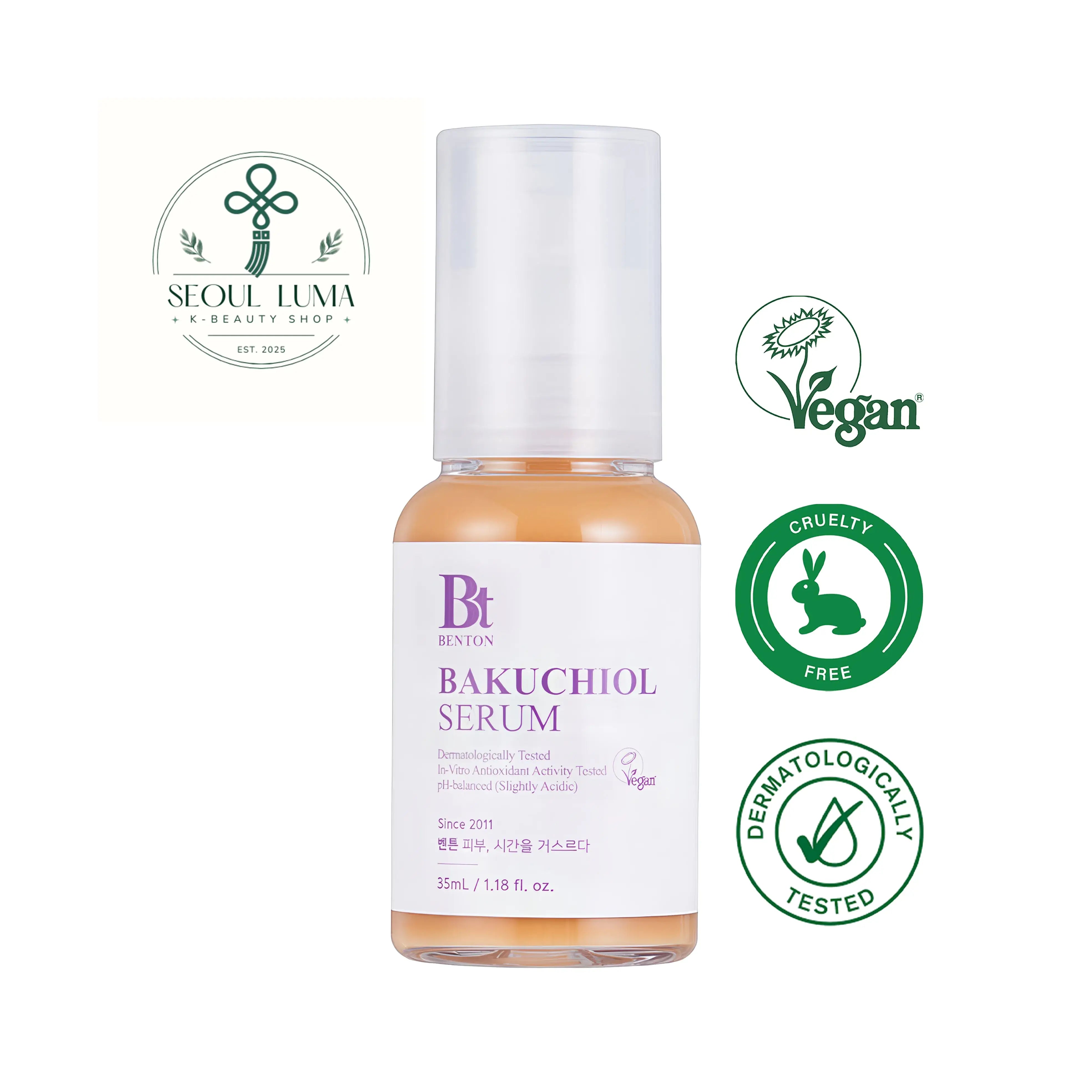 Benton Bakuchiol Serum with 2.5% bakuchiol, niacinamide, and adenosine as a gentle retinol alternative for anti-aging and brightening