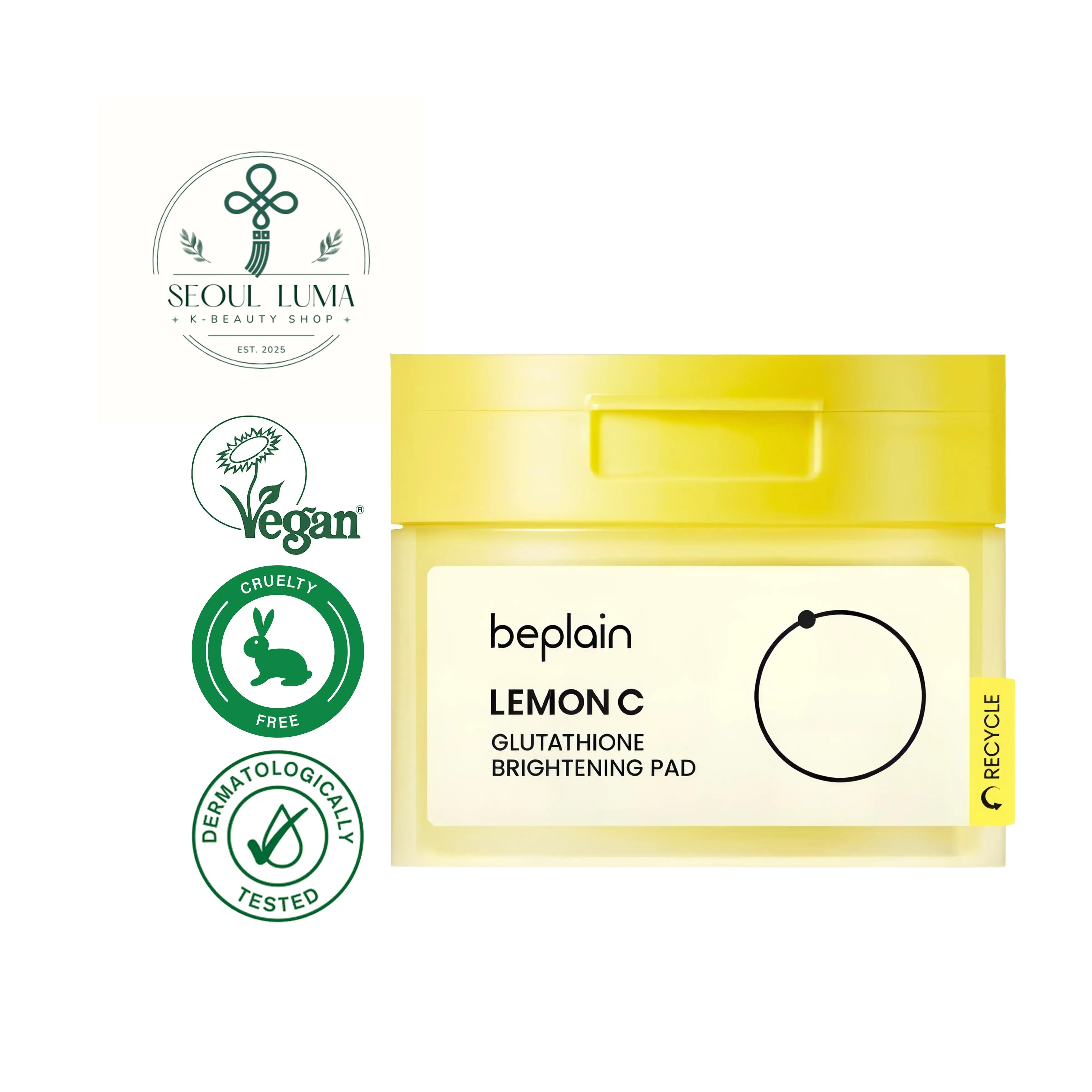 BEPLAIN Lemon C Glutathione Brightening Pad with Jeju lemon extract, glutathione, vitamin C, and multi-acid complex for daily brightening treatment