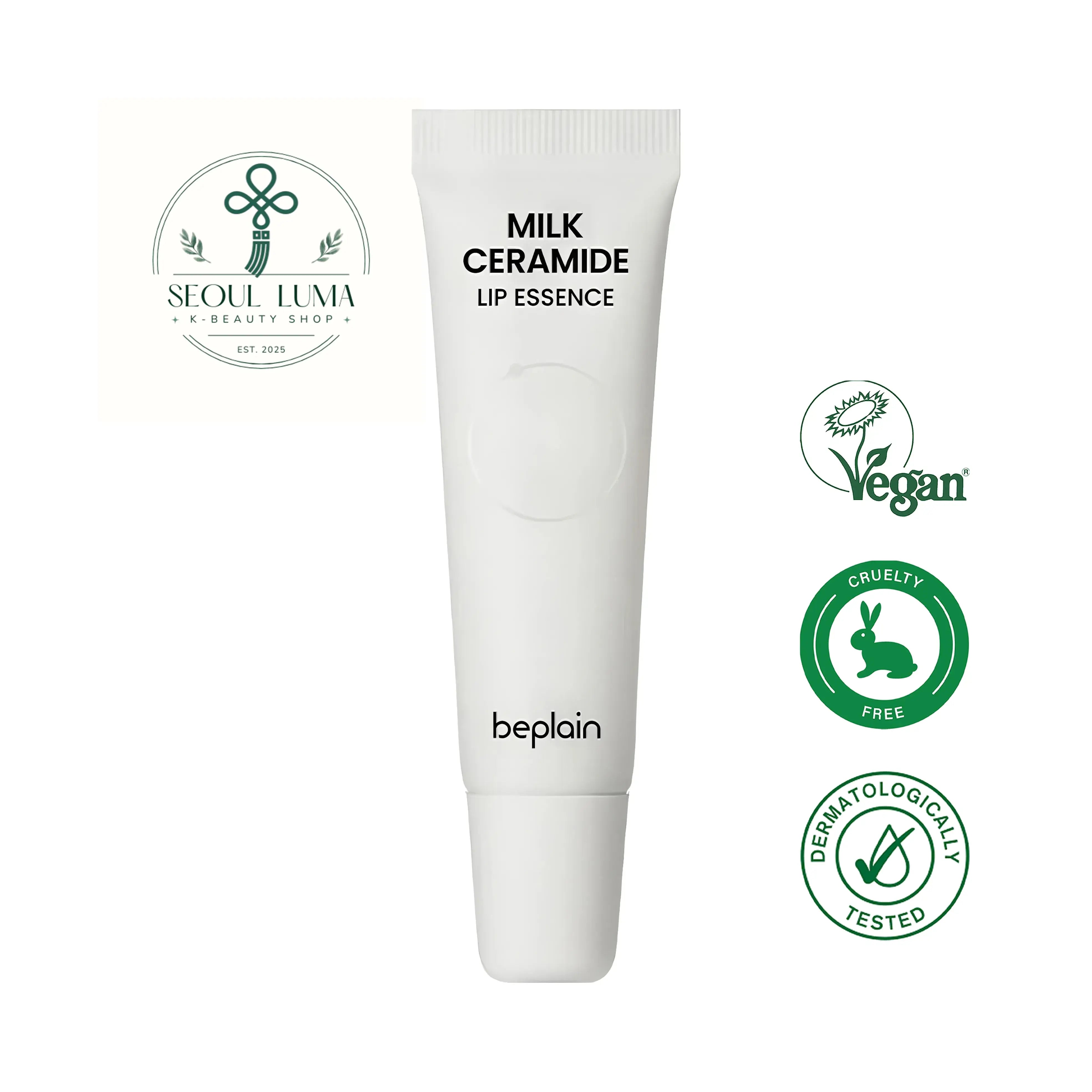 BEPLAIN Milk Ceramide Lip Essence with ceramide NP, hydrolyzed soymilk protein, multi-vitamins, and 100-degree steaming technology for lip repair and vitality