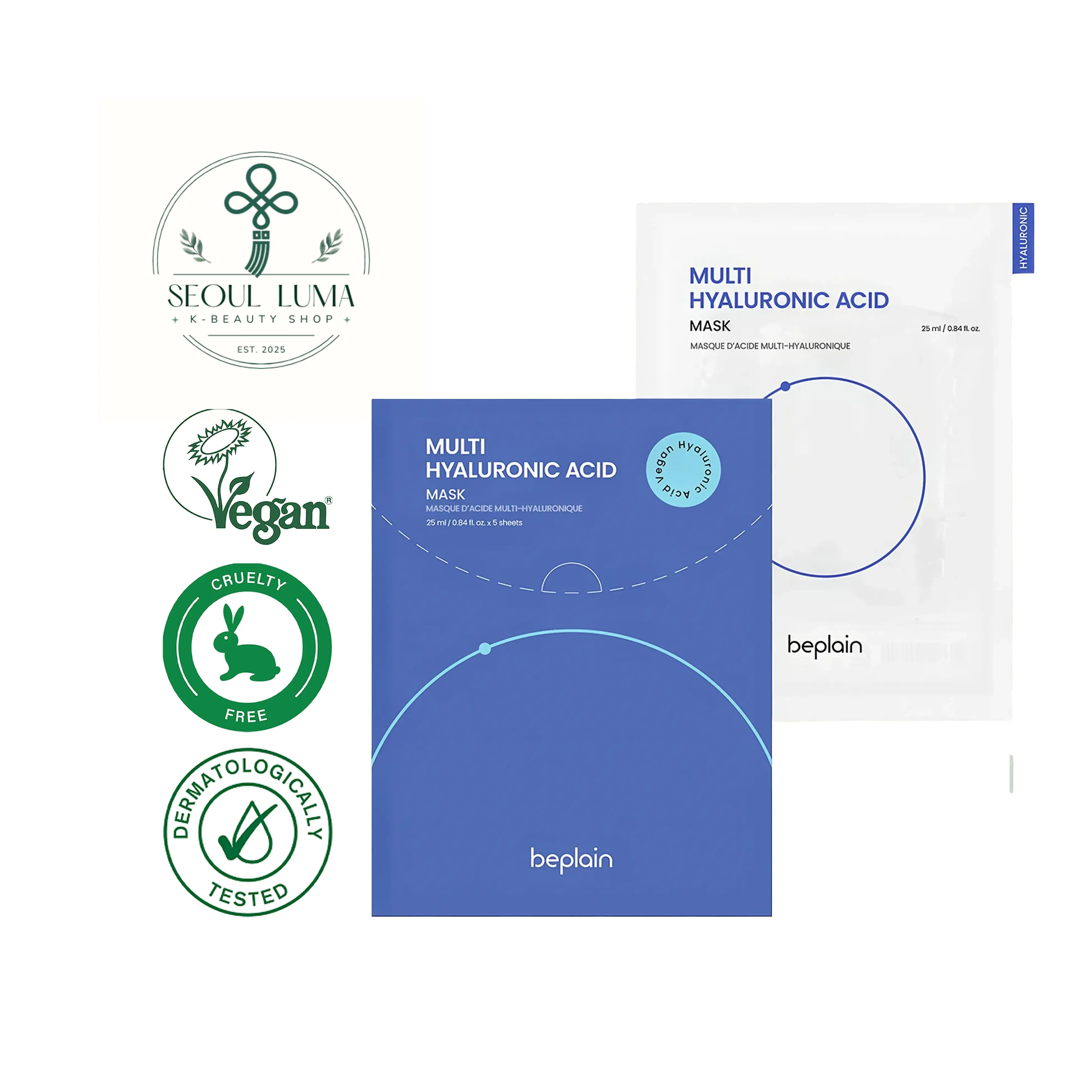 BEPLAIN Multi Hyaluronic Acid Mask with 8 types of hyaluronic acid, niacinamide, and botanical extracts for intensive hydration and barrier repair