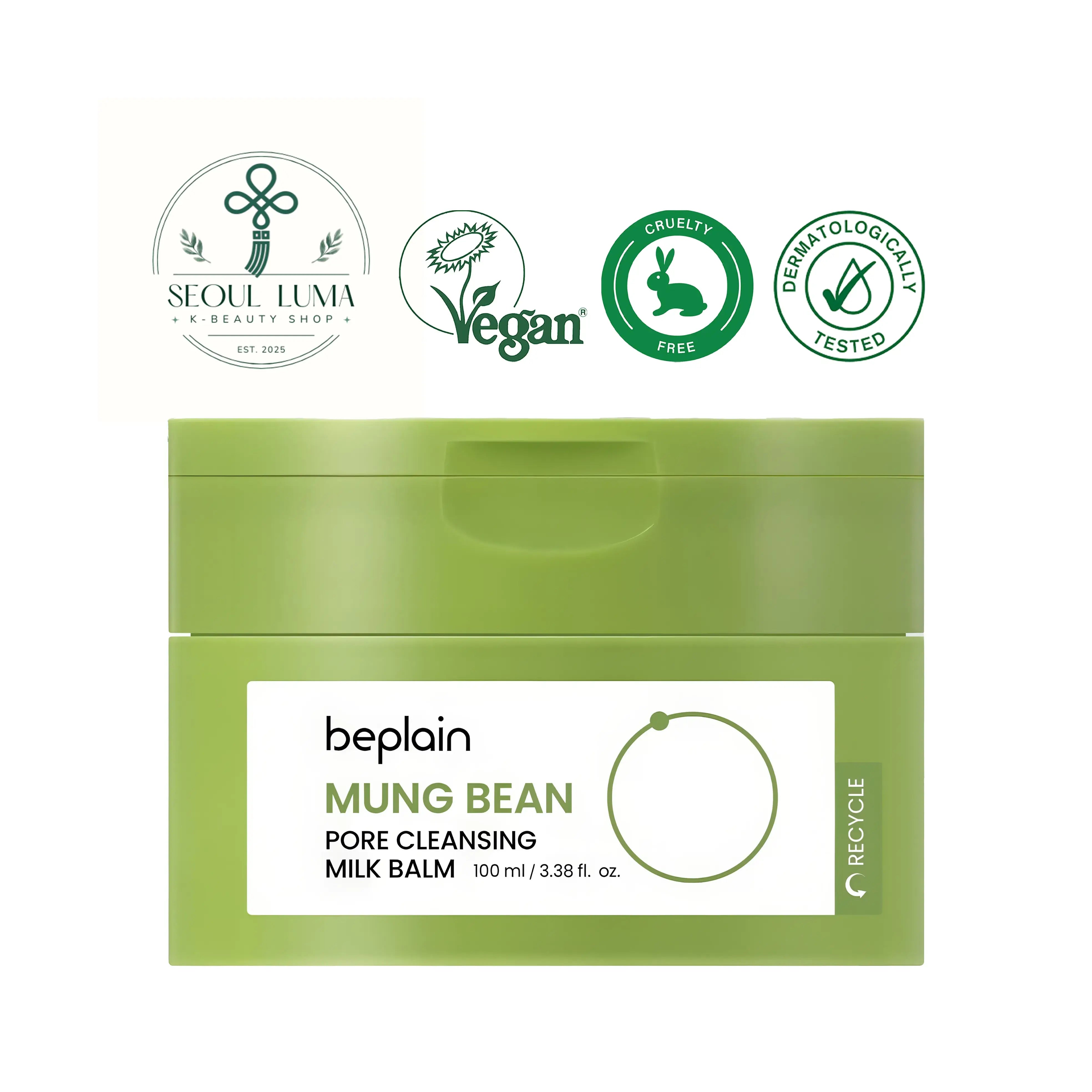 BEPLAIN Mung Bean Pore Cleansing Milk Balm with 1,000ppm mung bean extract, PHA, LHA, ceramide NP, and soy milk ferment for deep pore cleansing