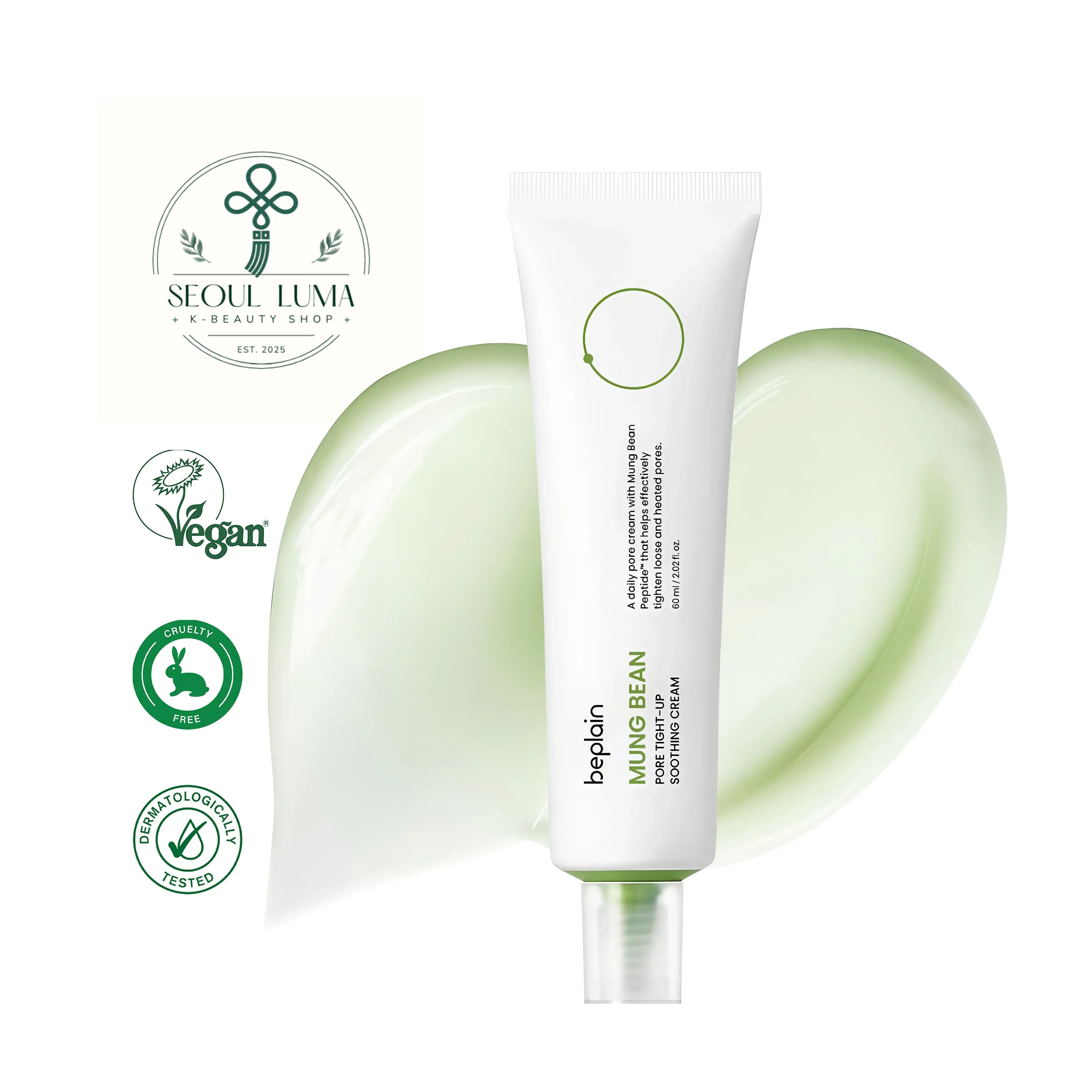 BEPLAIN Mung Bean Pore Tight-up Soothing Cream with Mung Bean Peptide, 9 types of hyaluronic acid, niacinamide, and cooling formula for pore elasticity and sebum control
