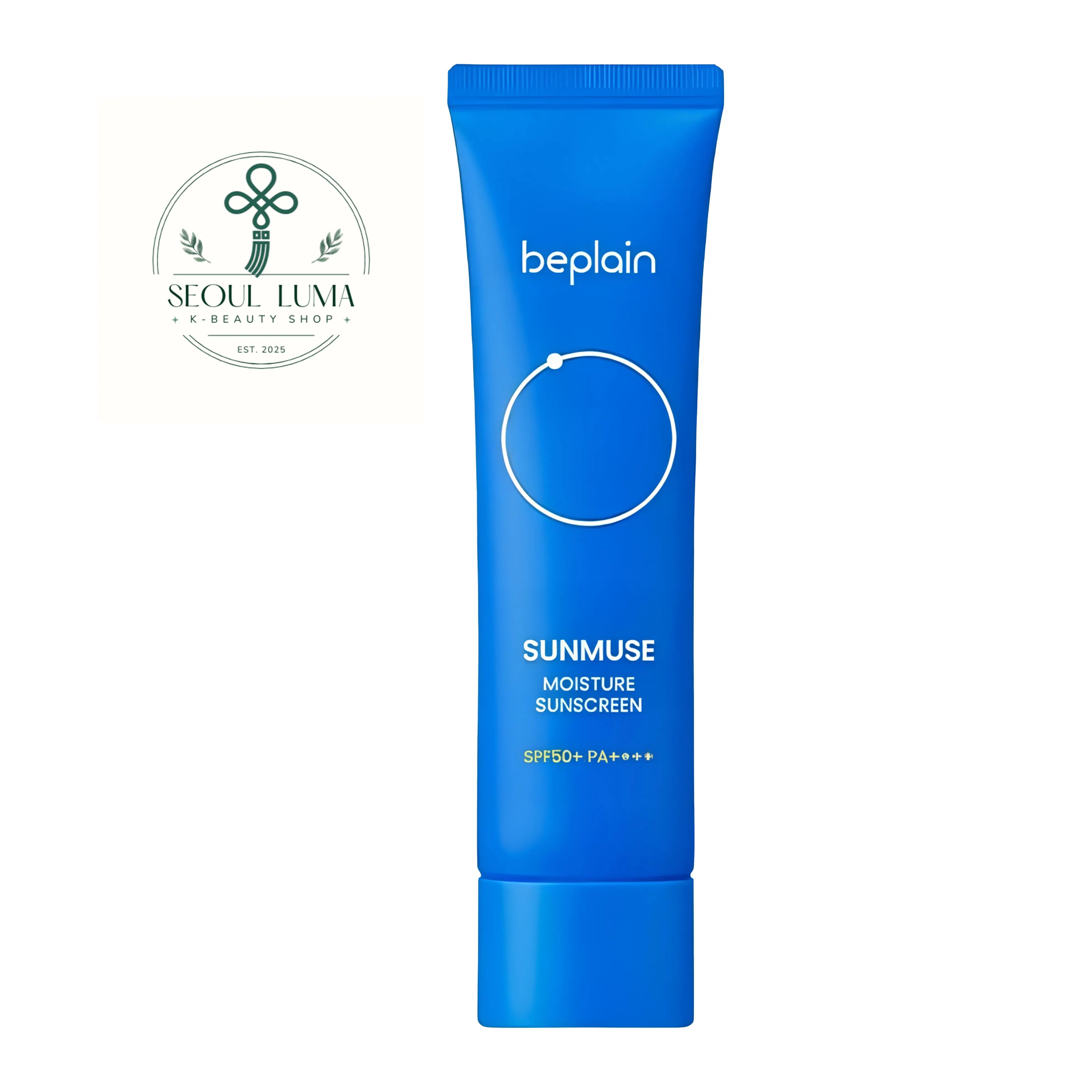 Beplain Sunmuse Moisture Sunscreen SPF50+ PA++++ (50ml). A reef-safe hydrating chemical sunscreen that absorbs quickly without white cast, suitable for sensitive skin