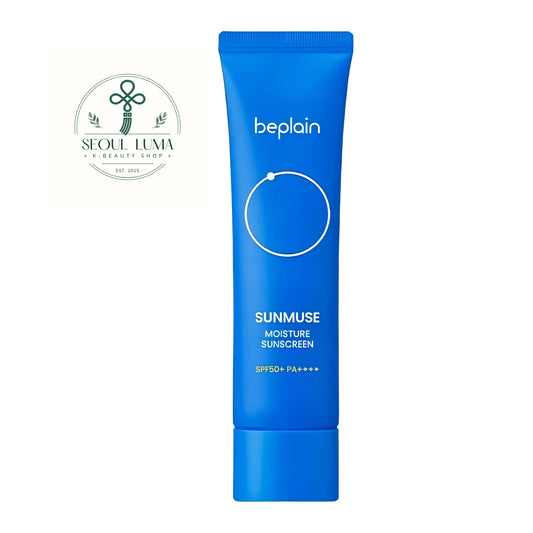 Beplain Sunmuse Moisture Sunscreen SPF50+ PA++++ (50ml). A reef-safe hydrating chemical sunscreen that absorbs quickly without white cast, suitable for sensitive skin