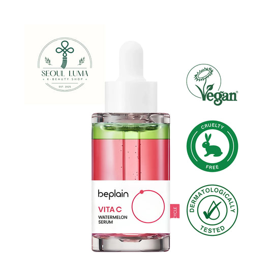 BEPLAIN Vita C Watermelon Serum dual-layer formula with watermelon extract, vitamin C, glutathione, and caffeine for brightening and antioxidant protection