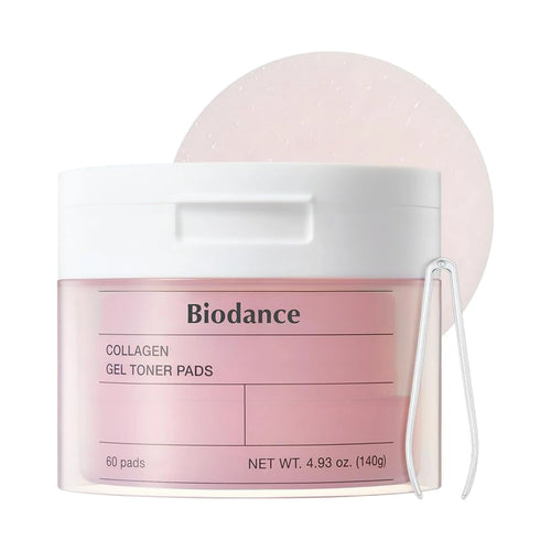 Biodance Collagen Gel Toner Pad 60ea container showing the plush hydrogel sheets for Korean low-molecular collagen firming and elasticity care.