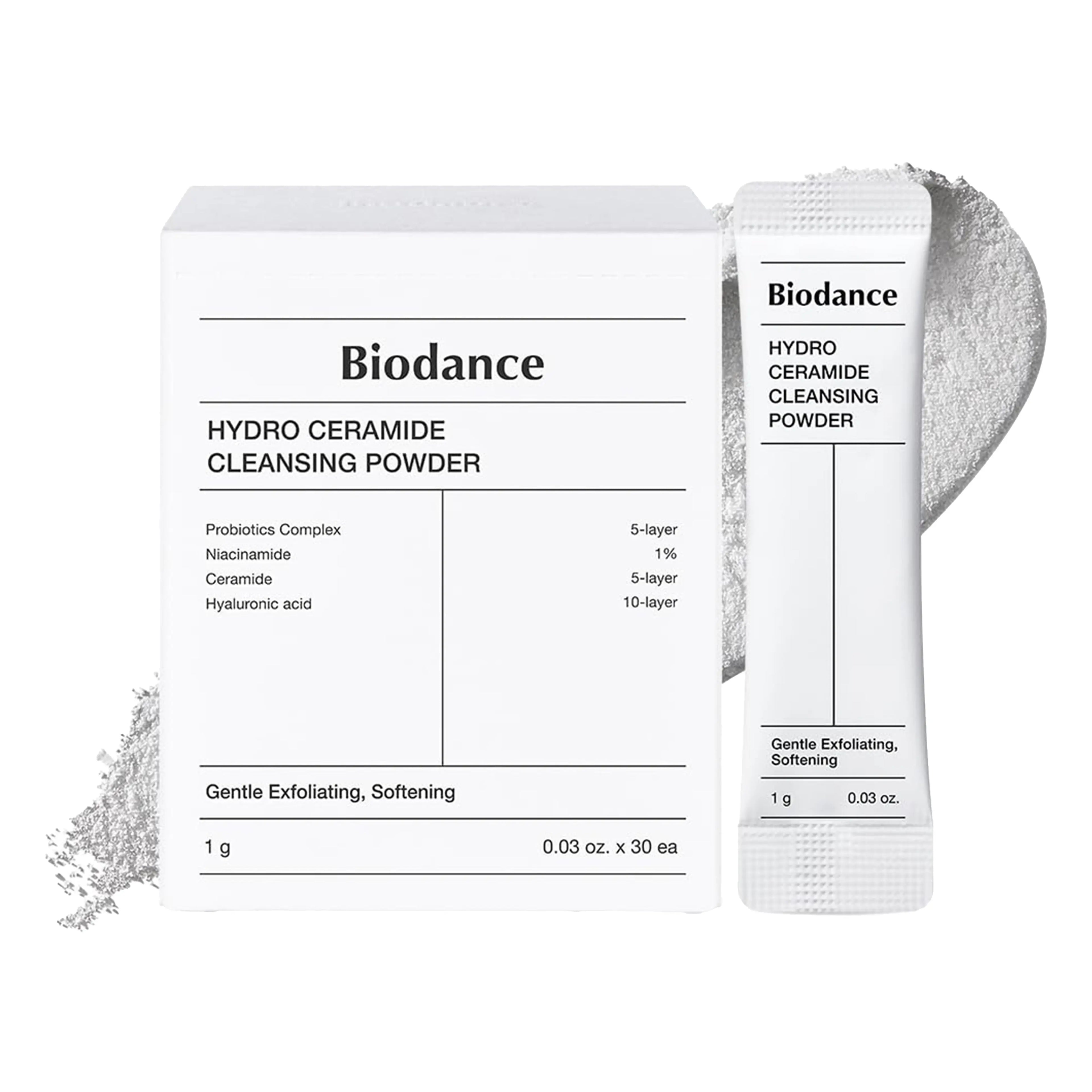 Biodance Hydro Ceramide Cleansing Powder 30ea. A single-use hydrating enzyme powder wash to deep clean pores and repair the skin barrier.