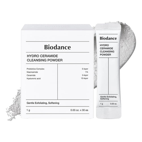 Biodance Hydro Ceramide Cleansing Powder 1g 30ea single-use packets and rich foam texture for Korean gentle barrier-safe enzyme wash.