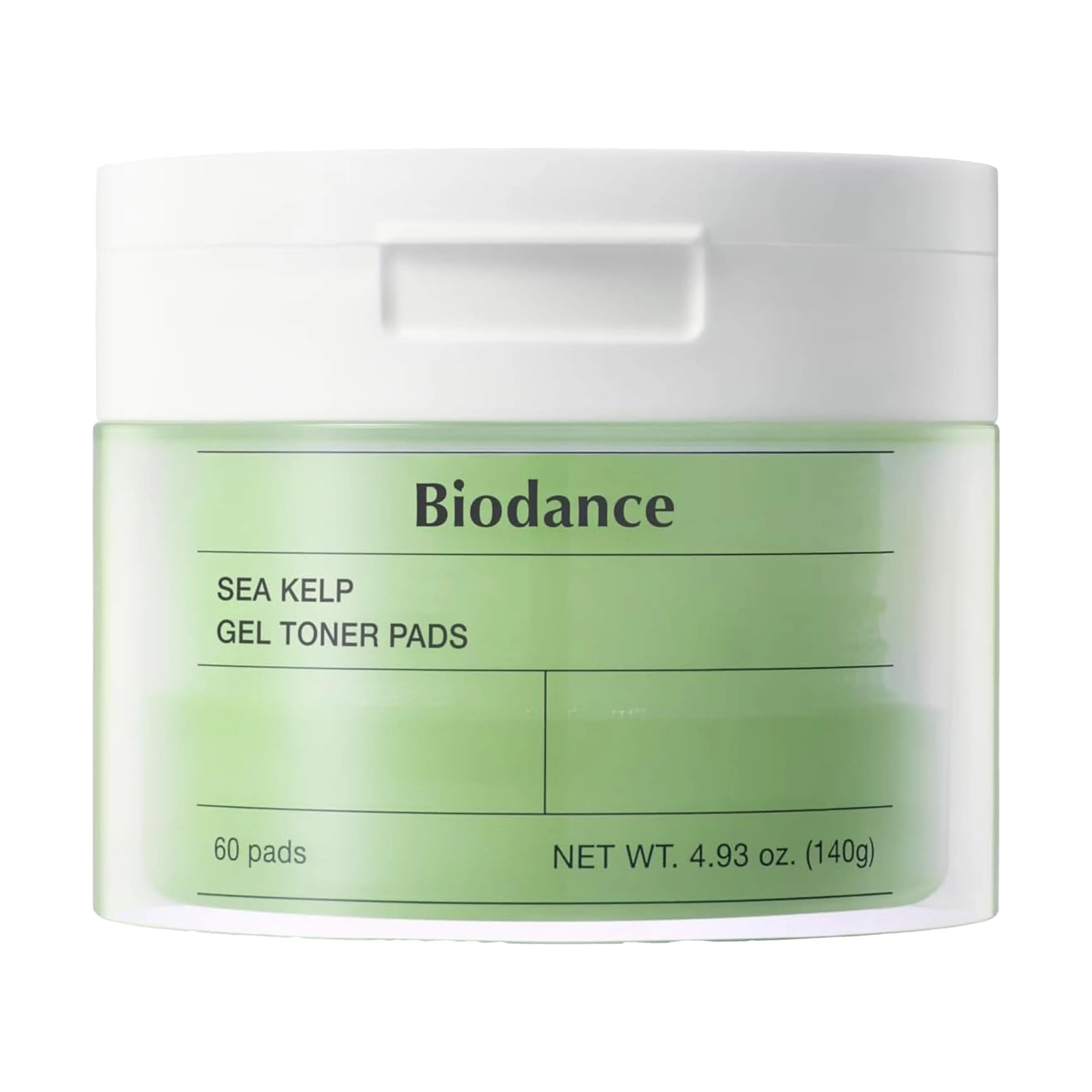 Biodance Sea Kelp Gel Toner Pad 60ea. A cooling, jelly-like face pad with seaweed minerals to tighten pores and refresh skin.